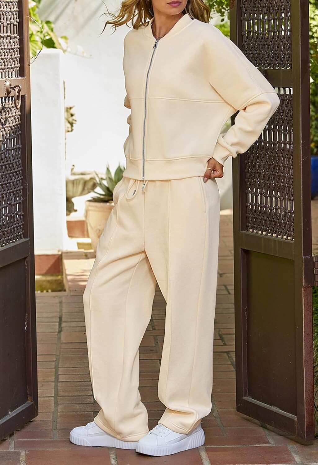Spring Sale🔥Women's Fall 2 Piece Sweatsuits Set Long Sleeve Zip Up Sweatshirt Wide Leg Sweatpants Lounge Sets