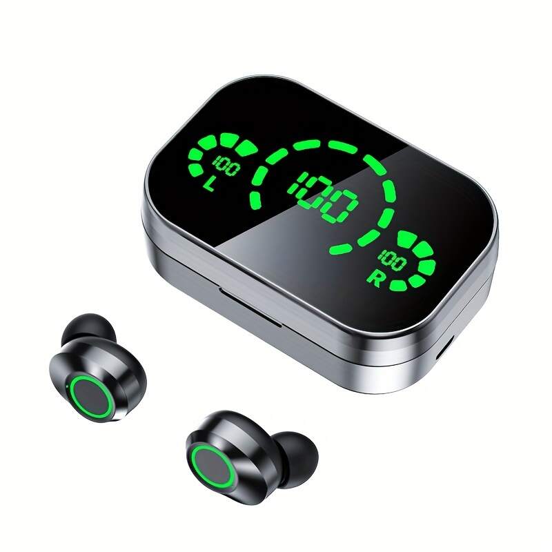 1 Set Wireless Earphones With Mirror Digital Display, Hifi Sound Quality, High Power, Emergency Charging Function For In-Ear Wireless Earphones, High-definition Voice Touch Operation, Automatic Connection To Binaural Call Earphones Charging Level Display