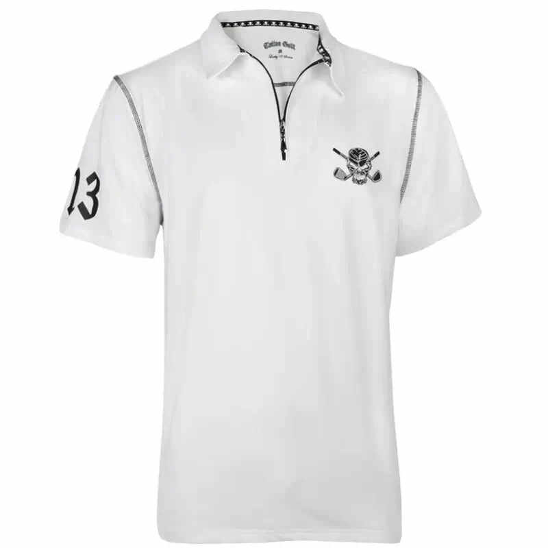 Lucky 13 Hybrid Zipper Cool-Stretch Golf Shirt (White)