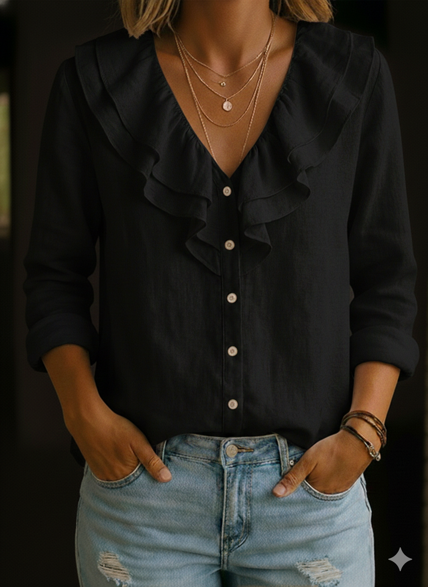🔥Summer Arrivals🌟Women's Ruffled Collar Linen And Cotton Shirt