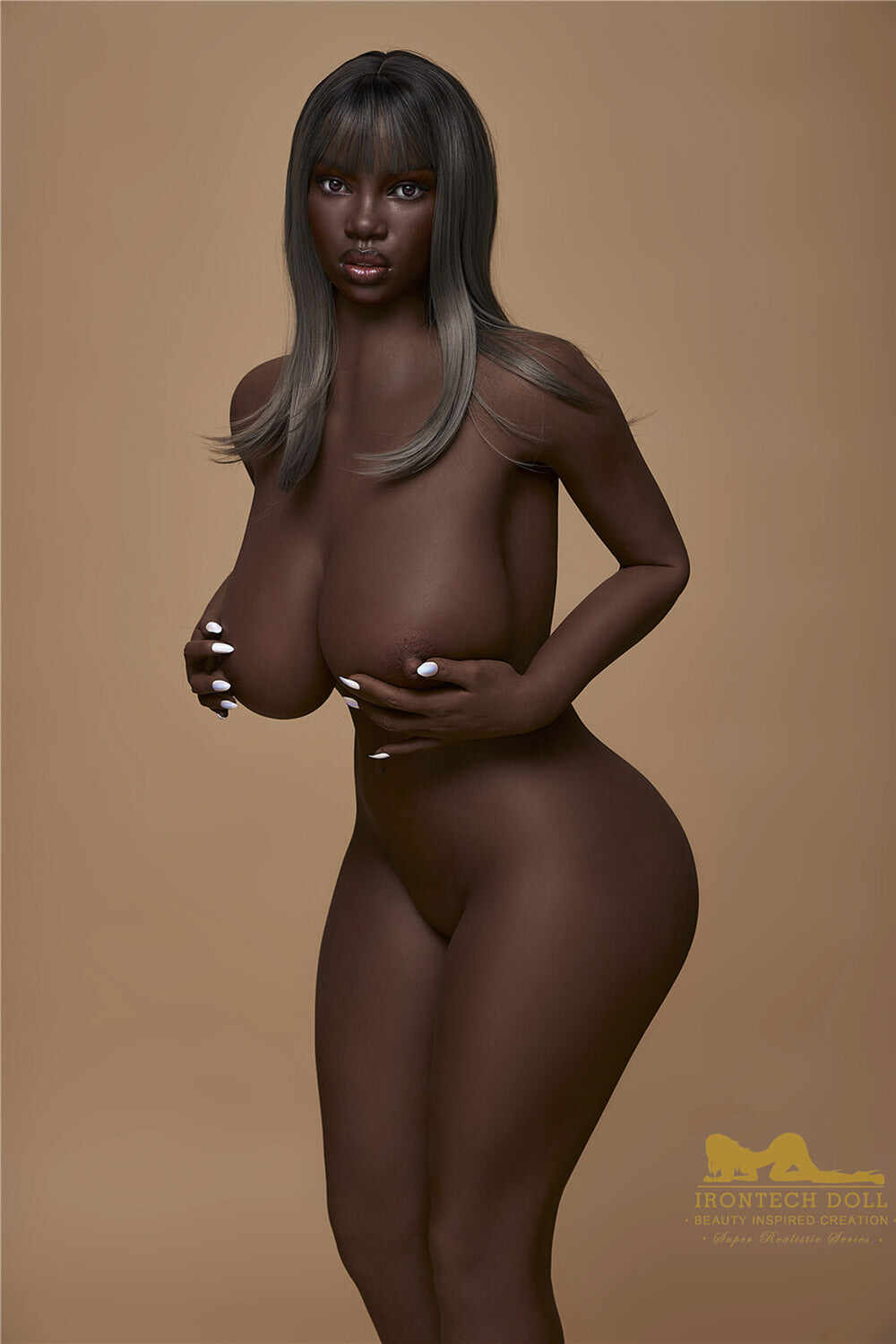 Irontechdoll 5ft25 / 160cm S33 Seeney Full Silicone Black Big Boob Fat Adult Love Sex Doll With Thick Thigh