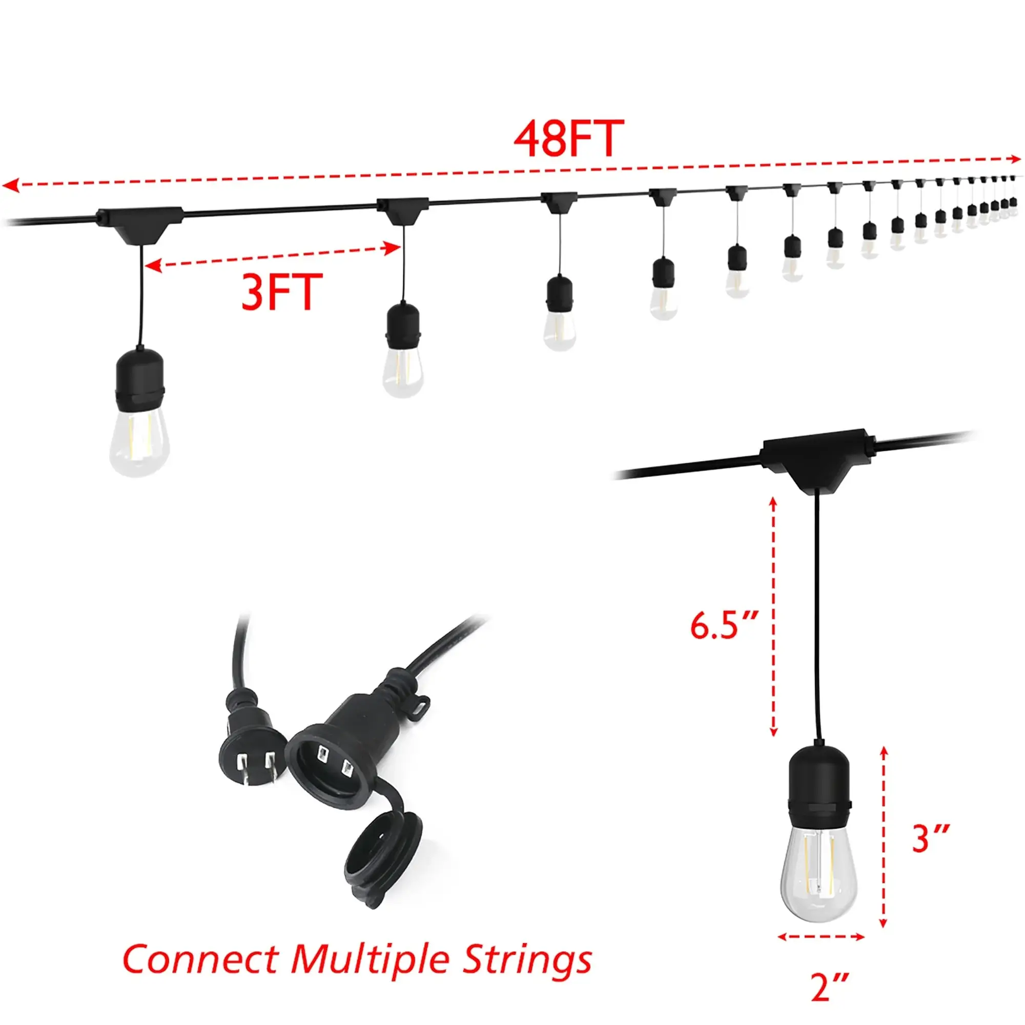 48FT Outdoor String Lights Commercial Grade Waterproof Lights