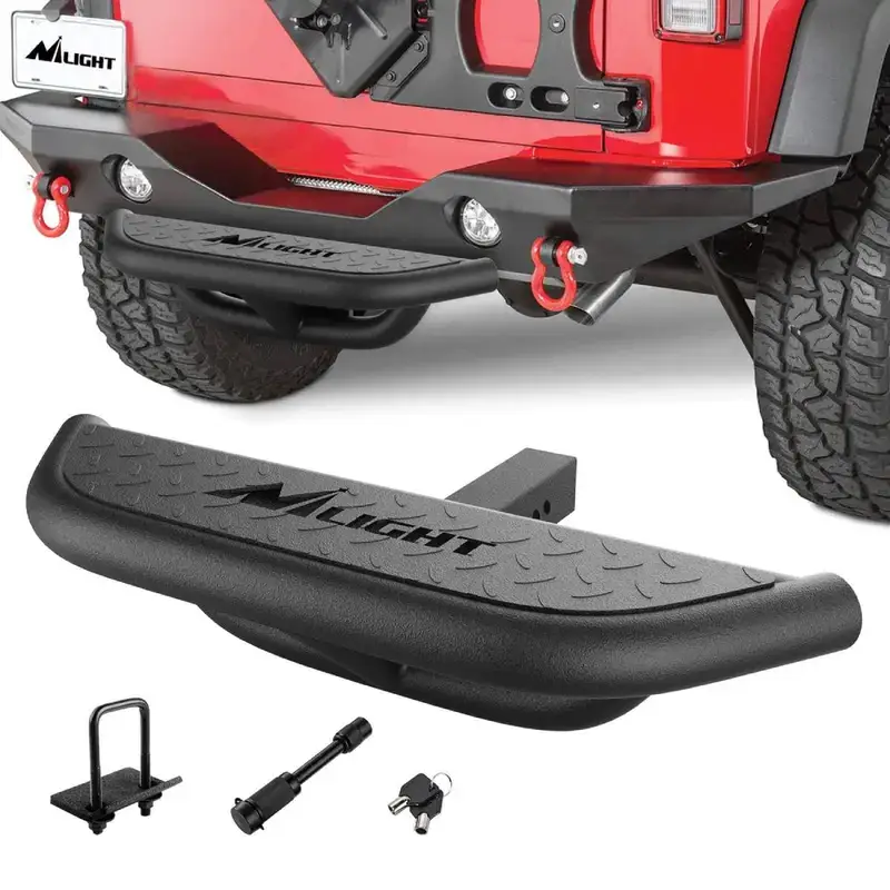 Hitch Step 2 Inch Receiver Universal Trailer Hitch Step Armor with Anti-Theft D-Ring Shackle Hitch Lock Stabilizer Anti-Slip Design Rear Bumper Guard for Pickups Trucks Vans SUVs ATVs Vehicle Accessories, Truck Accessories, Universal Automotive Ac
