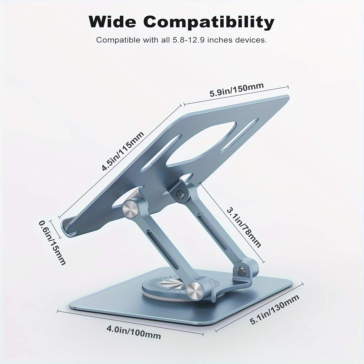 Tablet Stand With 360 Degree Rotating Base, Aluminum Tablet Stand, Convenient Foldable Tablet Stand, For iPad Universal Tablet Stand, Smartphone, Blue
