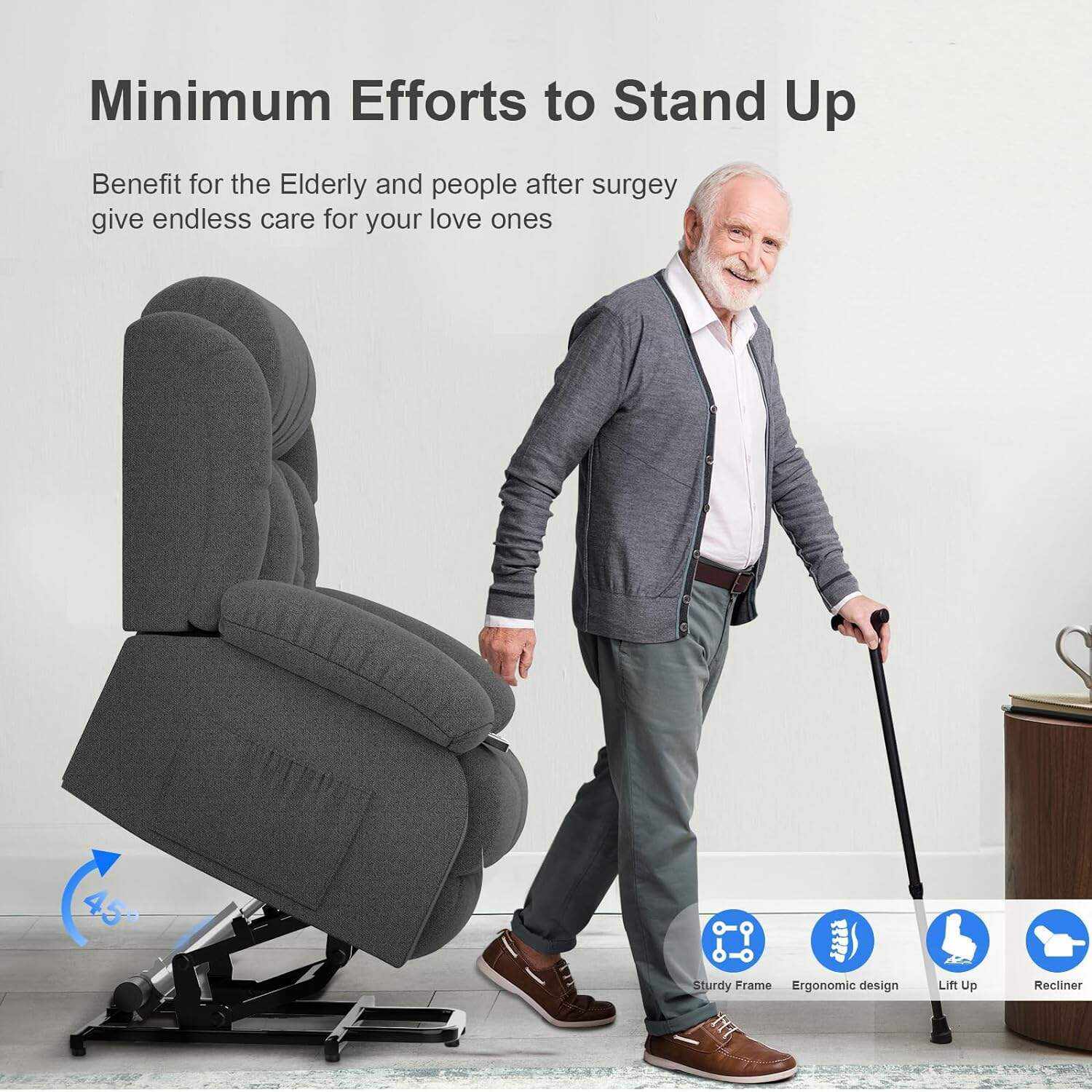 YONISEE Lar2ge Lift Chairs Recliner for Elderly - Power Fabric Lift Chair Modern with Massage and Heat, Extended Footrest, 3 Positions, 2 Side Pockets, and Cup Holders, USB Ports, Coffee Color