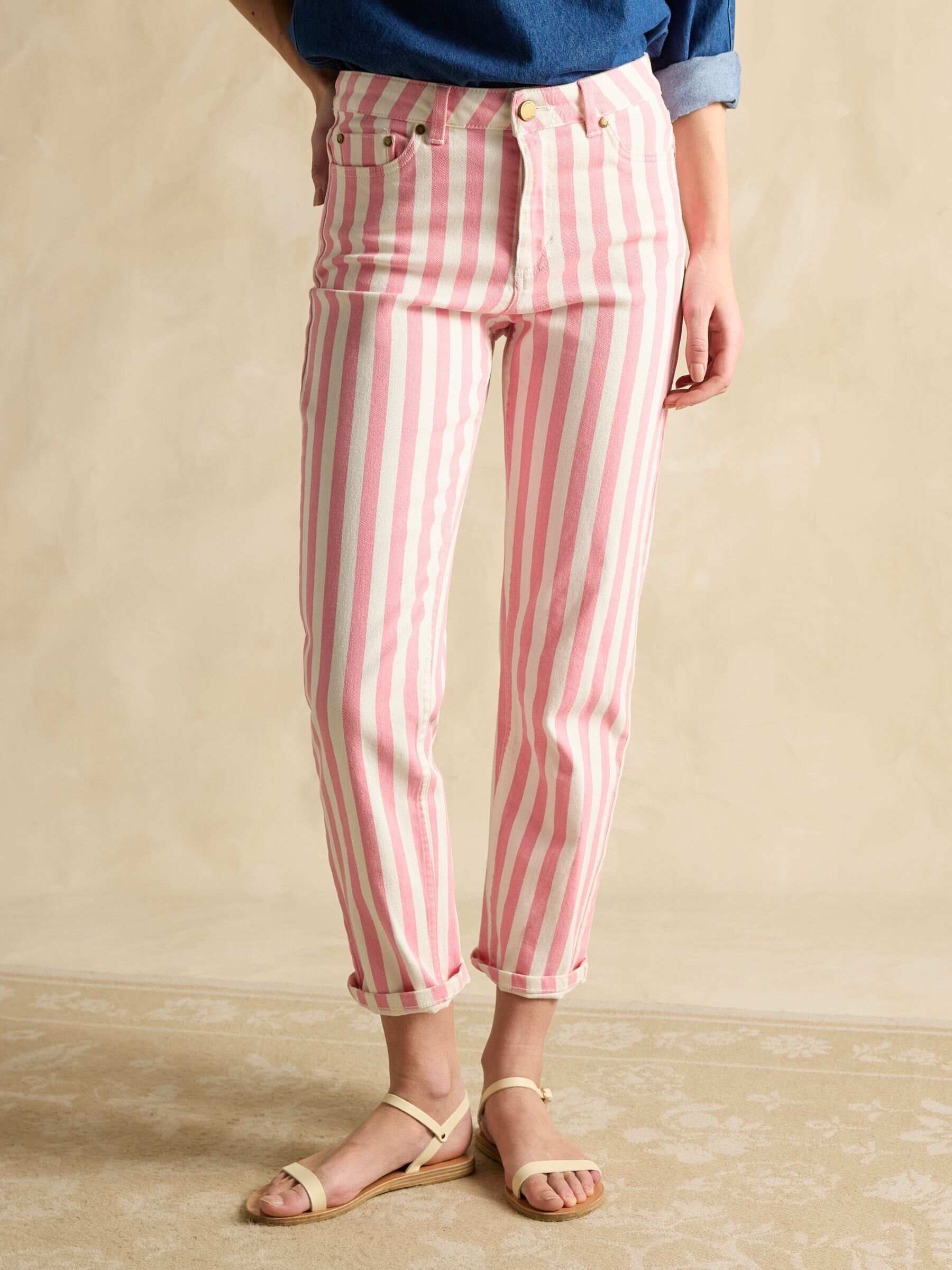 Pink Stripe Straight Fit Mid Rise Jeans