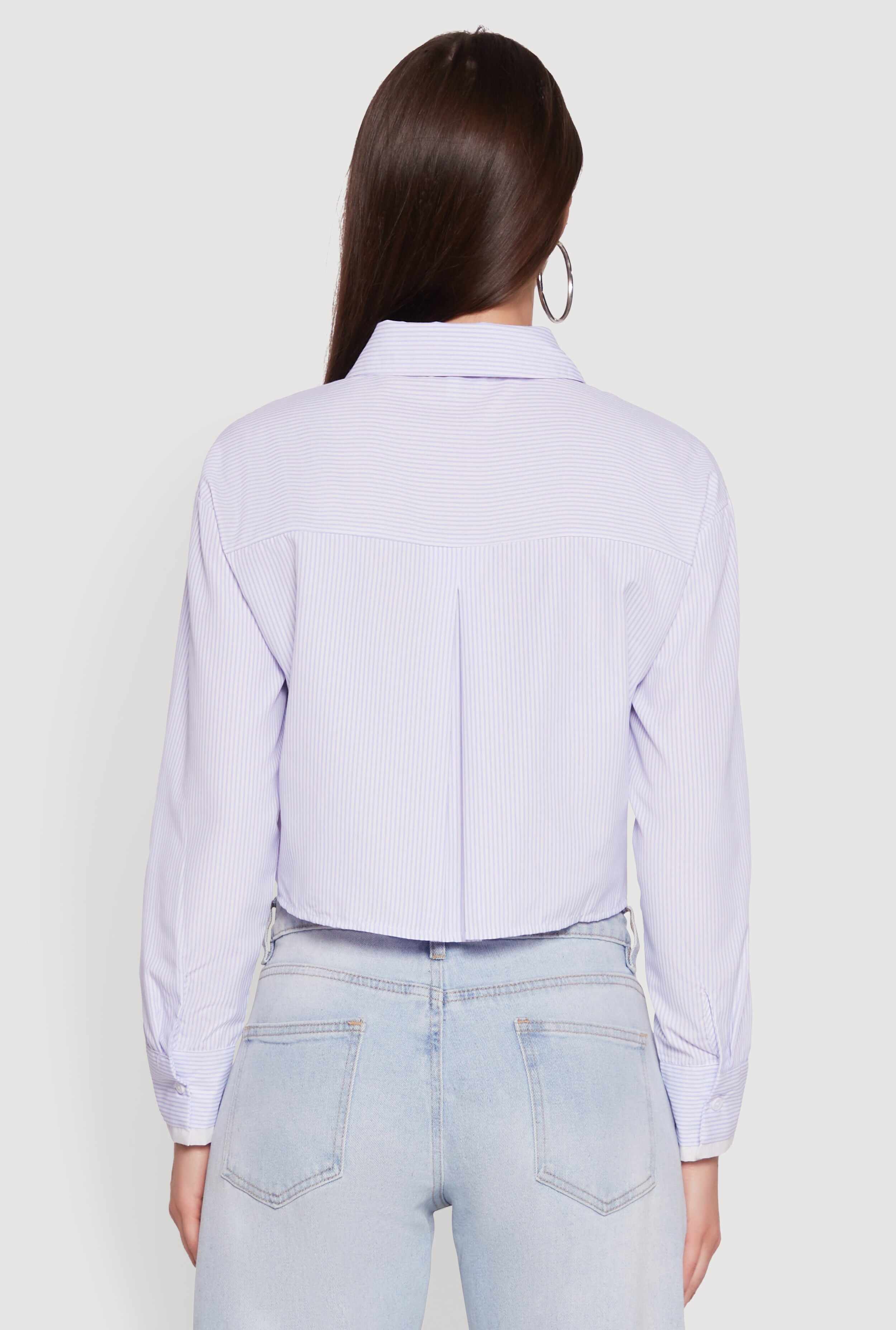Striped Long Sleeve Button Front Cropped Shirt