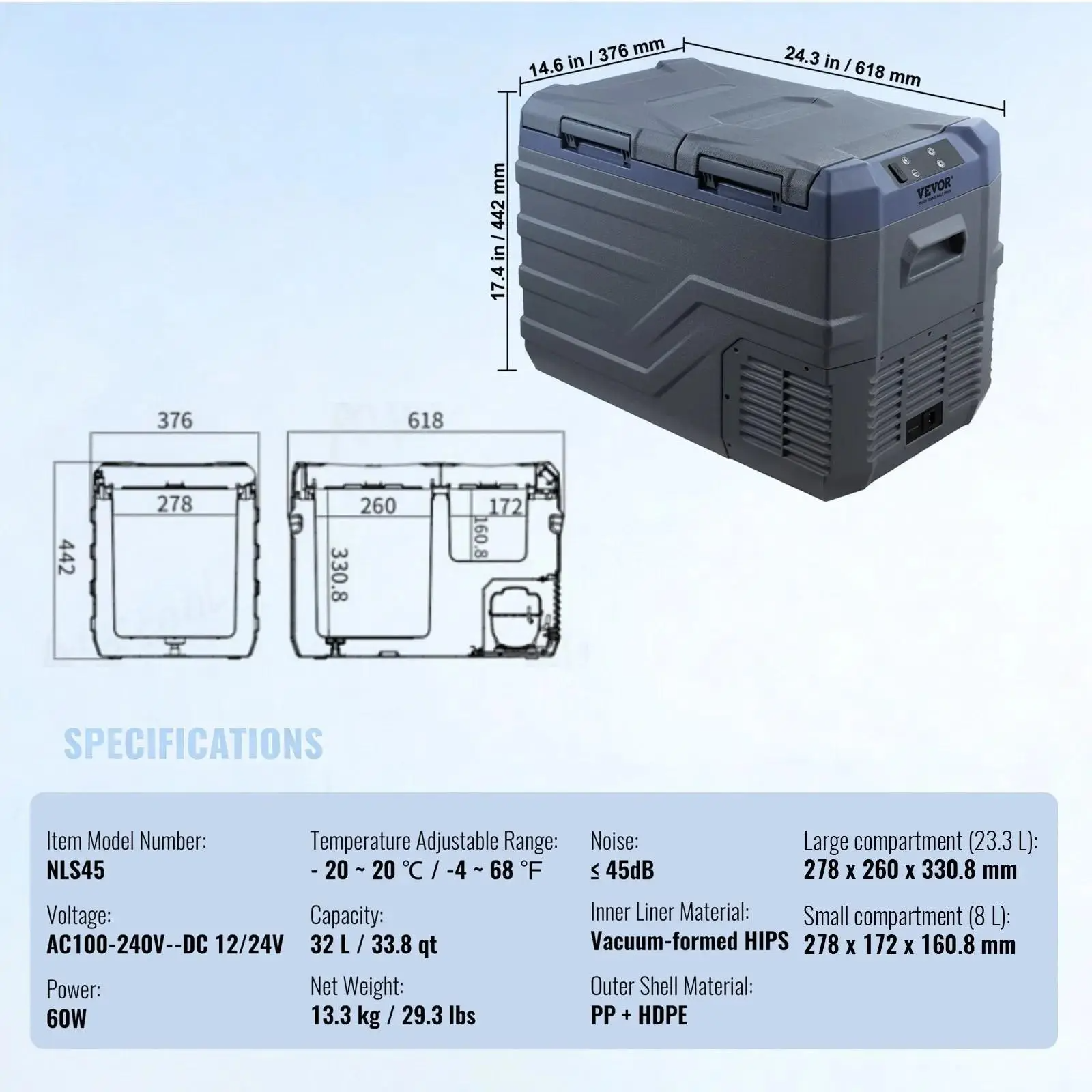 Car Refrigerator, 12 Volt Car Refrigerator Fridge, 15 L Single Zone Portable Freezer, -4℉-68℉ Adjustable Range, 12/24V DC and 100-240V AC Compressor Cooler for Outdoor, Camping, RV