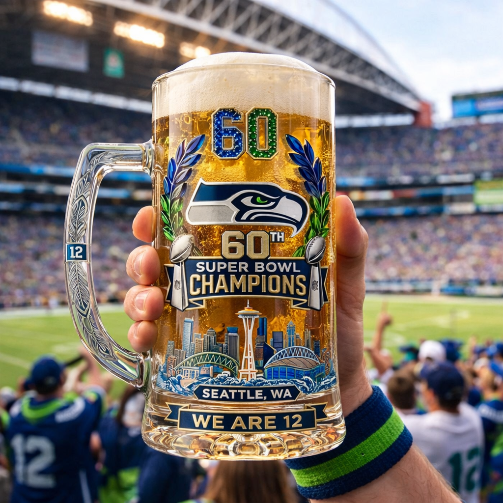 Seattle Seahawks 60th Super Bowl Champions Commemorative Beer Mug 🏆🍺
