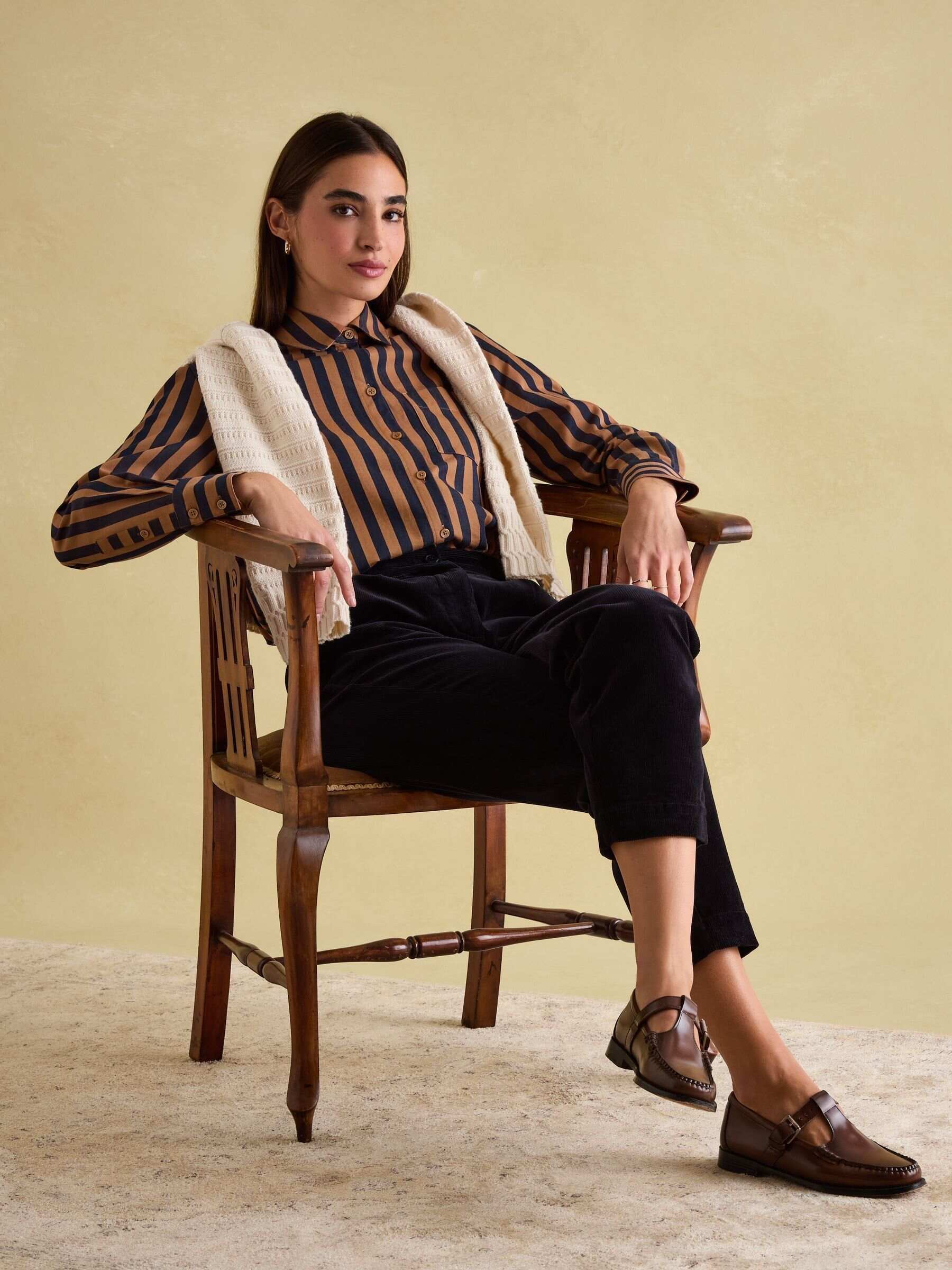 Amilla Navy & Tan Stripe Shirt