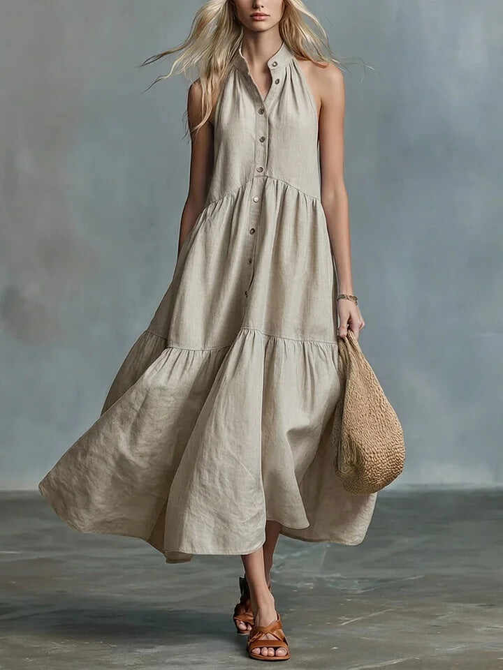Sleeveless Casual Loose Linen Button Vest Dress