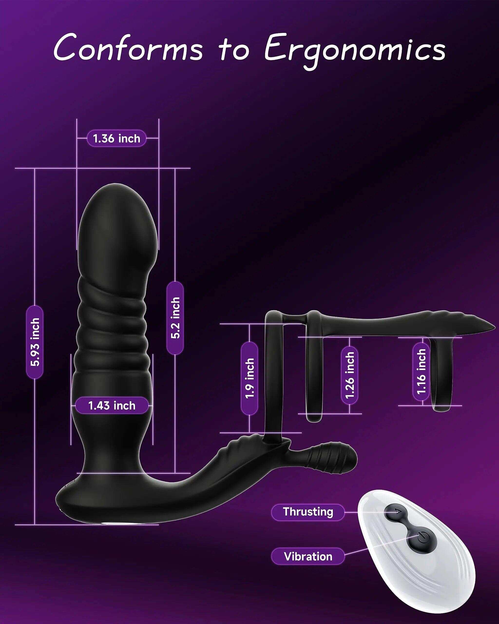 Prostate Massager with Thrusting Vibrator – Remote Control Anal Plug for Men