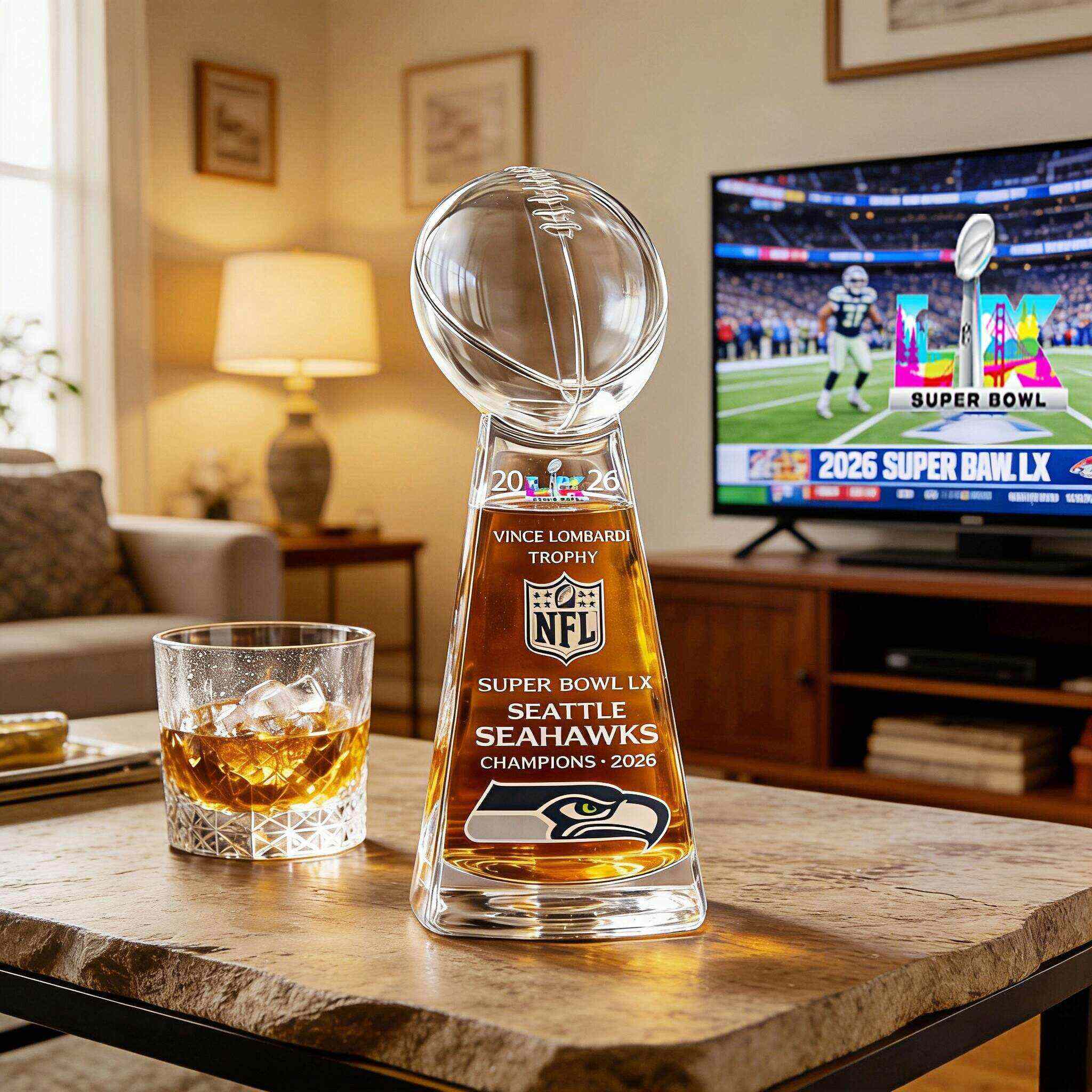 Seattle Seahawks Super Bowl LX Champions 2026 Commemorative Whiskey Bottle