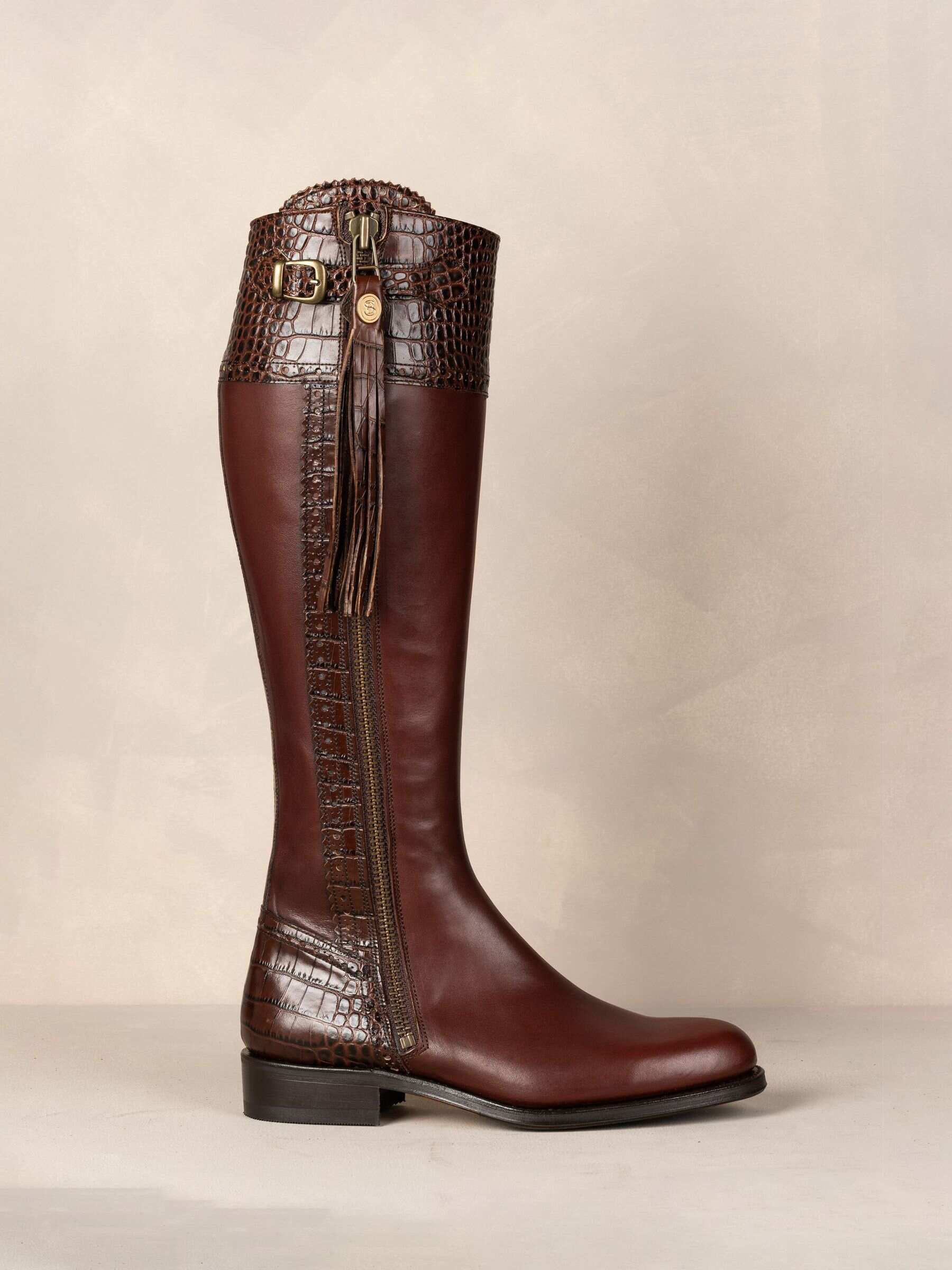 The Spanish Boot Company Brown Tall Spanish Riding Boots Mock Croc