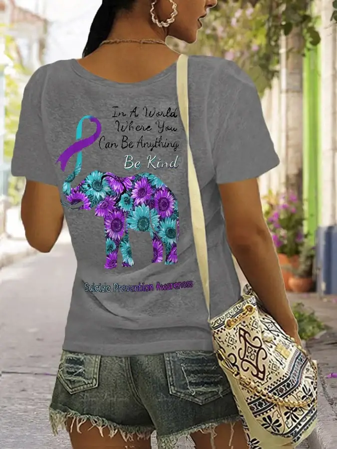 Women'S In A World Where You Can Be Anything Be Kind Suicide Prevention Awareness  Print T-Shirt