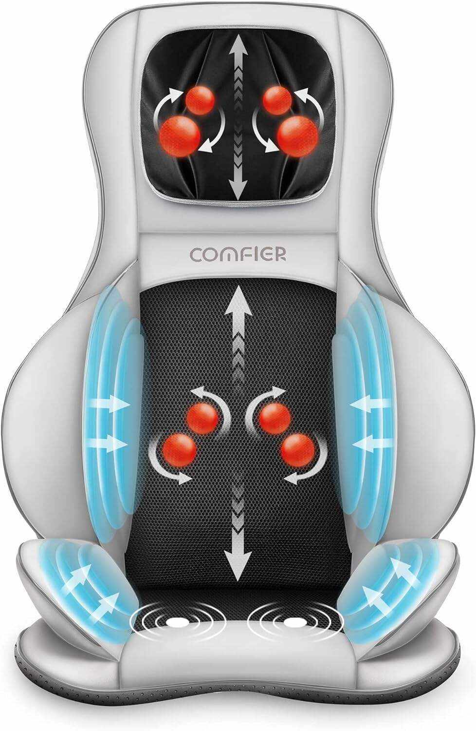 COMFIER Shiatsu Neck Back Massager with Heat and Compression, App Control 2D or 3D Deep Tissue Kneading Massage Chair Pad, Chair Massager for Full Body Pain Relief, Ideal Gifts,Grey
