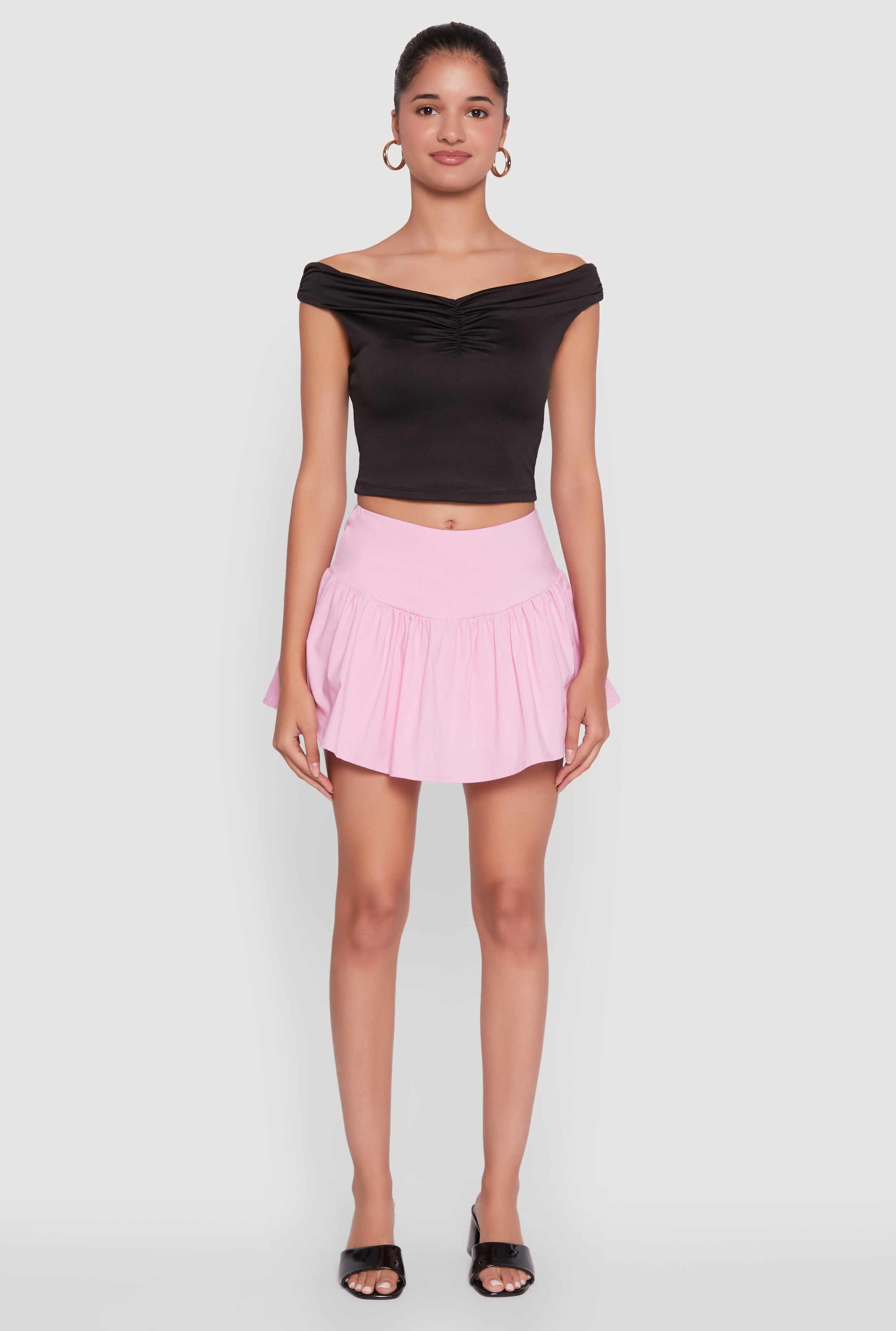Trendy High Waisted Mini Skater Skirt