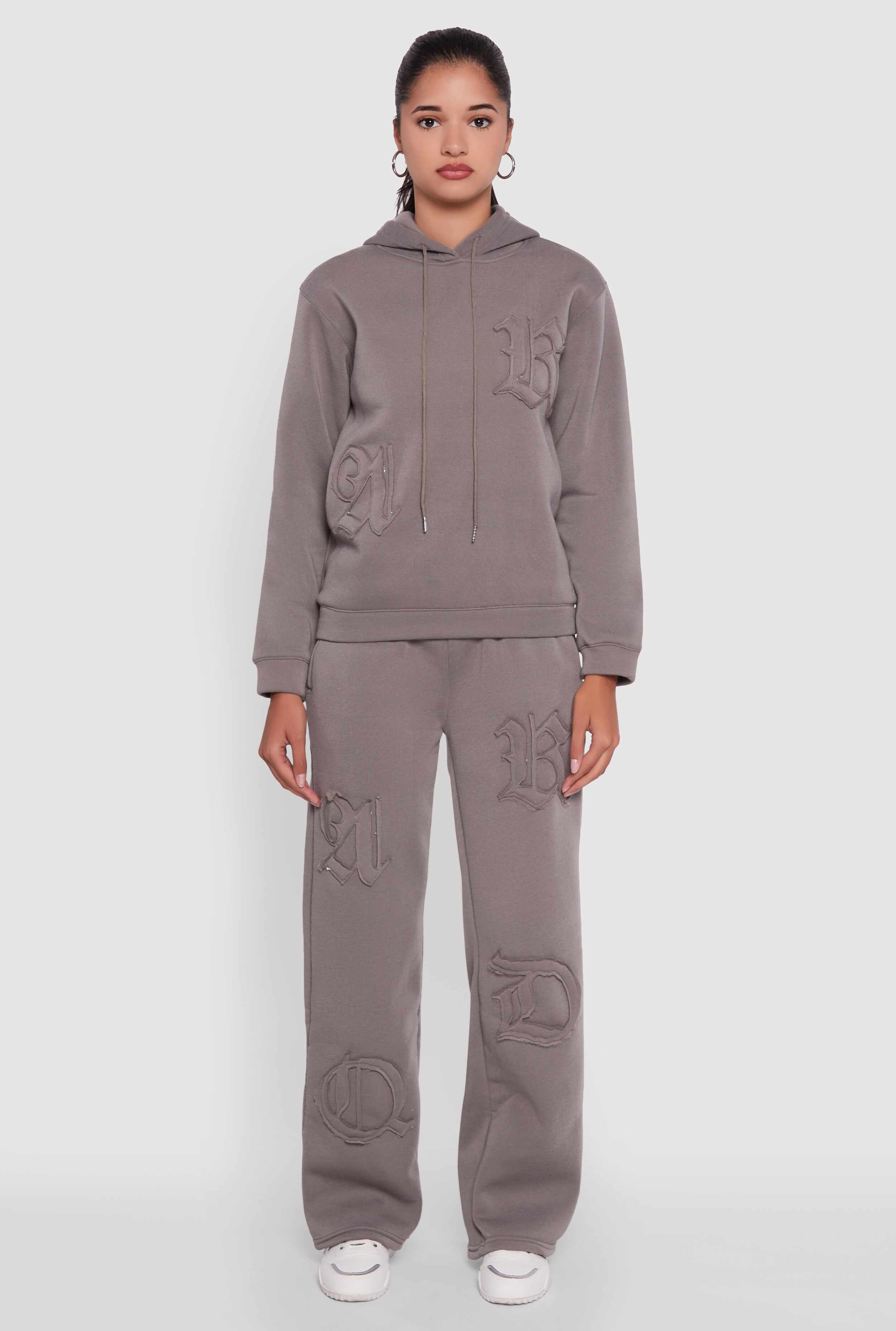 Letter Detail High Waisted Wide Leg Sweatpants
