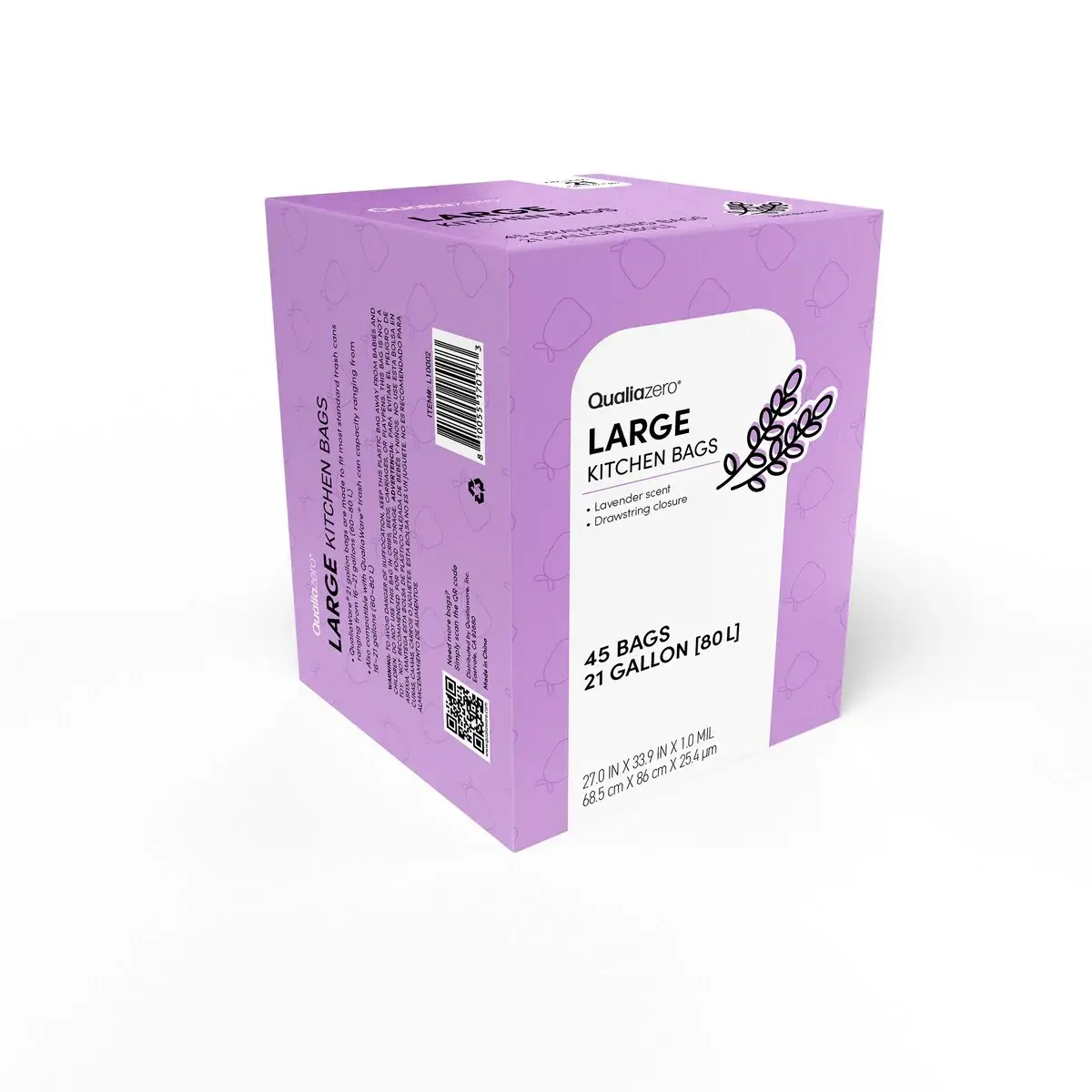 Qualiazero 21 Gallon Drawstring Trash Bag - 45 Bags - Scented or unscented