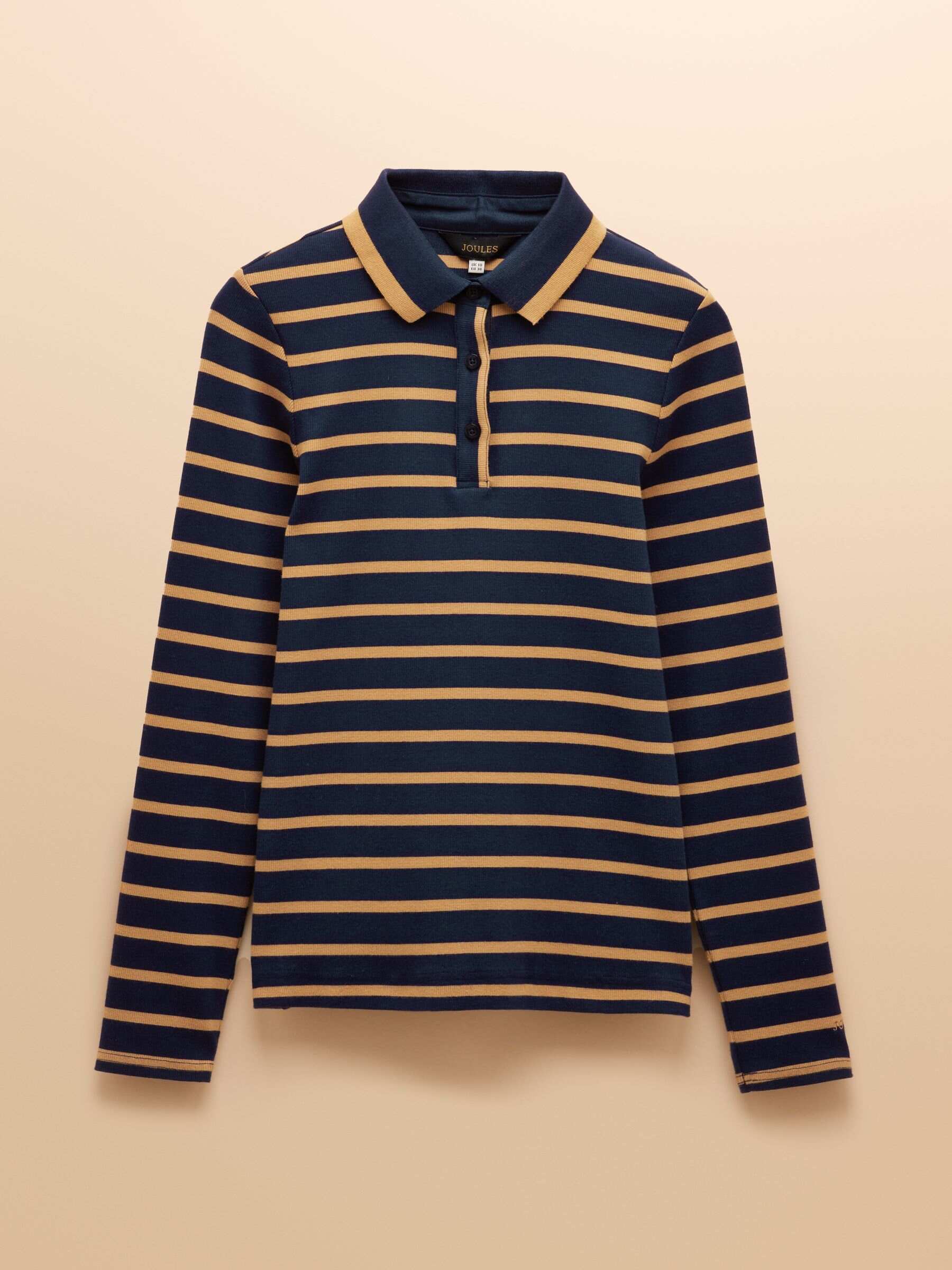 Fairfield Navy Blue & Brown Ribbed Long Sleeve Striped Polo Shirt