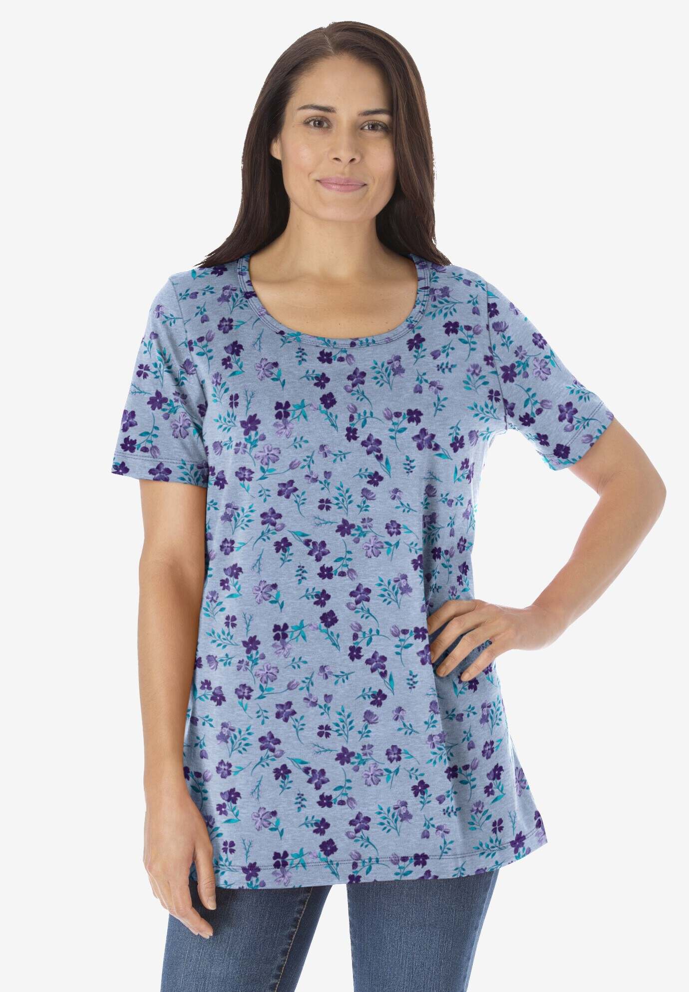 Perfect Printed Short-Sleeve Scoopneck Tee