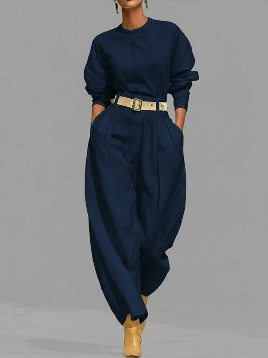 🔥Summer Arrivals🌟Casual Linen And Cotton Crew-neck Shirt And High-waisted Tapered Trousers Two-piece Set.