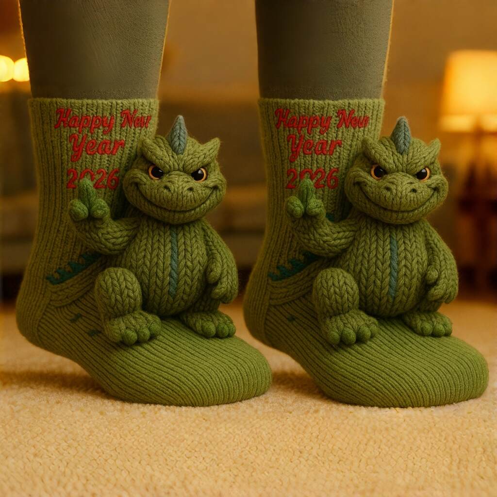 🦖 Godzilla Knit Socks · Happy New Year 2026 Edition