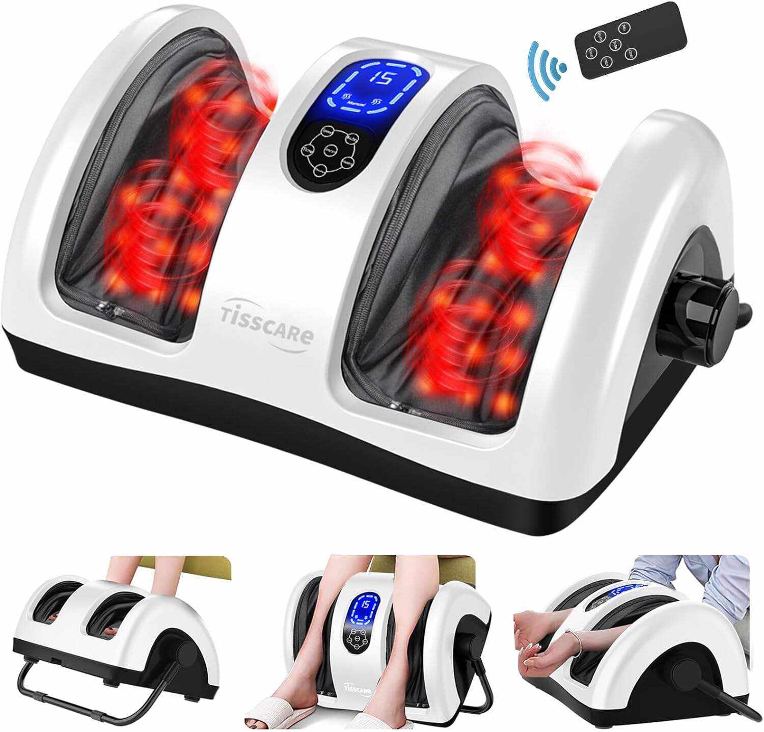 TiSSCARE Shiatsu Massage Foot Massager Machine - Improves Blood Flow Circulation, Deep Kneading & Tissue with Heat/Remote, Neuropathy, Plantar Fasciitis, Diabetics, Pain Relief