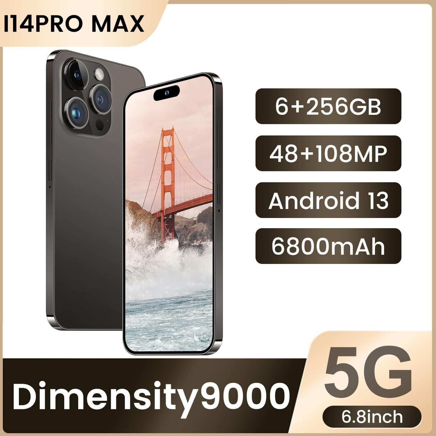 I15 Pro MAX Smartphone Unlocked Cell Phone,Battery 6800mAh 6.8 HD Screen Unlocked Phone,6+256GB Android 13 with 128GB Memory Card,Dual SIM/5G/Fingerprint Lock/Face ID (Blue Titanium, 6+256)