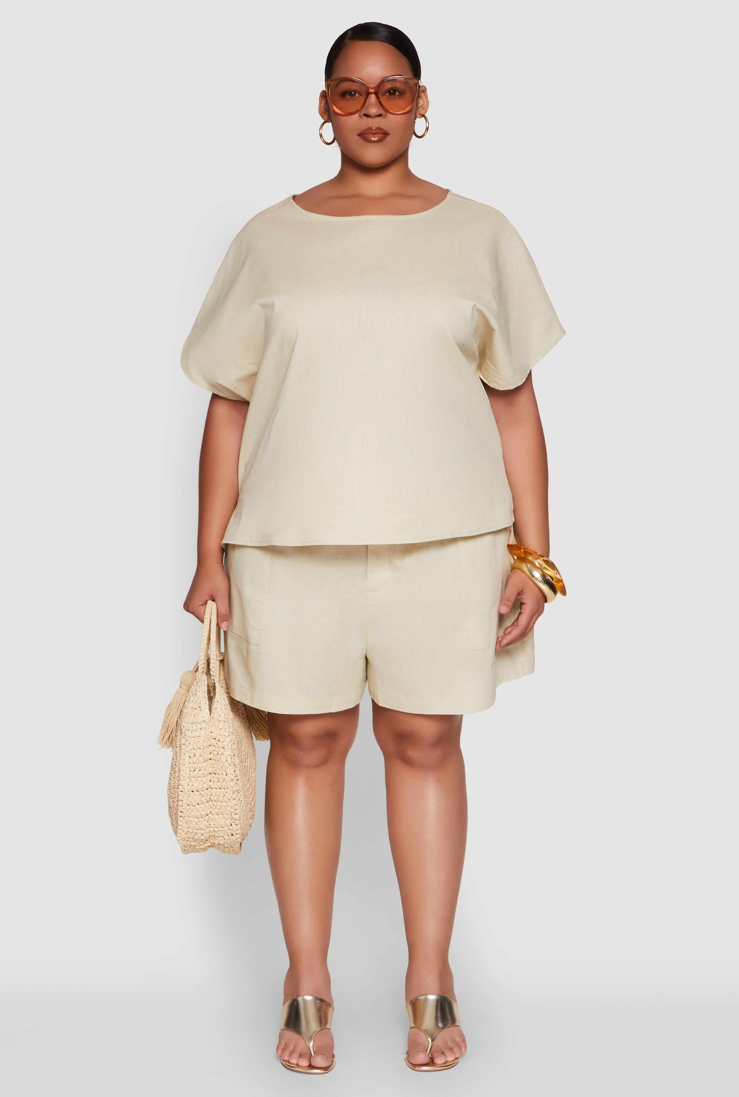 Plus Size Linen High Waist Shorts