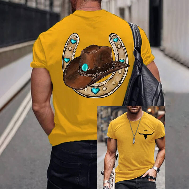 Men'S Western Hat Print Short Sleeve T Shirt
