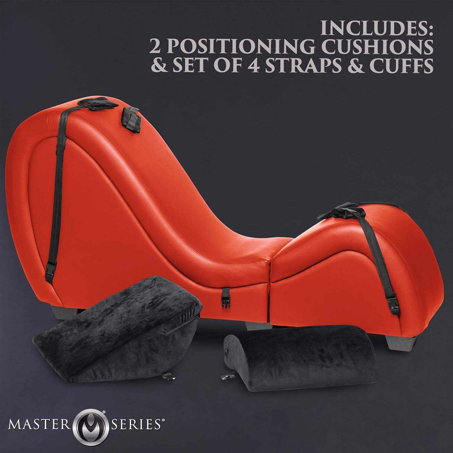 MASTER SERIES Detachable Kinky Couch Sex Chaise with Love Pillows for Men, Women, & Couples Sturdy Ergonomic Cushions Easy Storage Made with Vegan Leather Includes Soft Restraints. 6 Pieces - Red