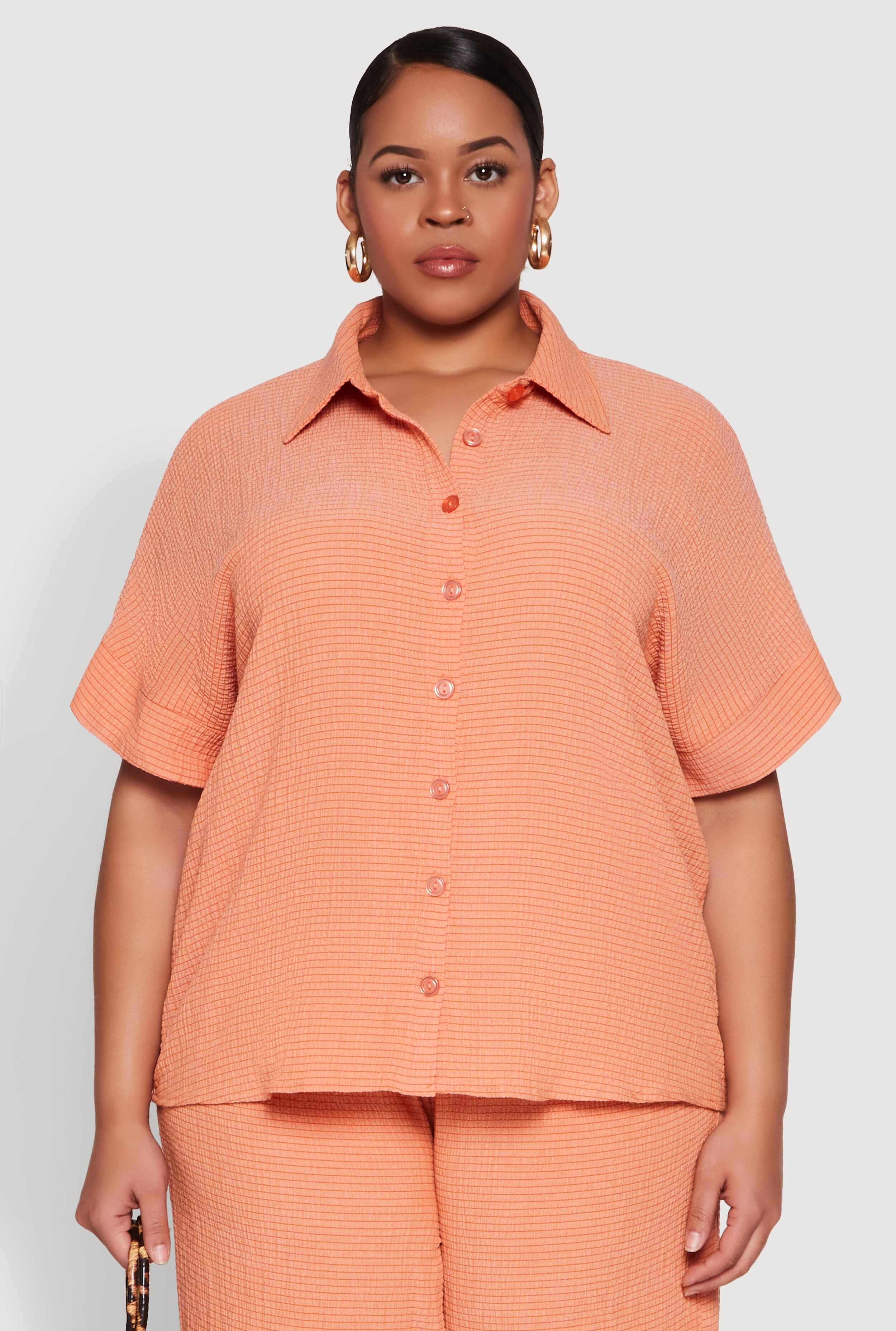 Plus Size Textured Knit Shirt