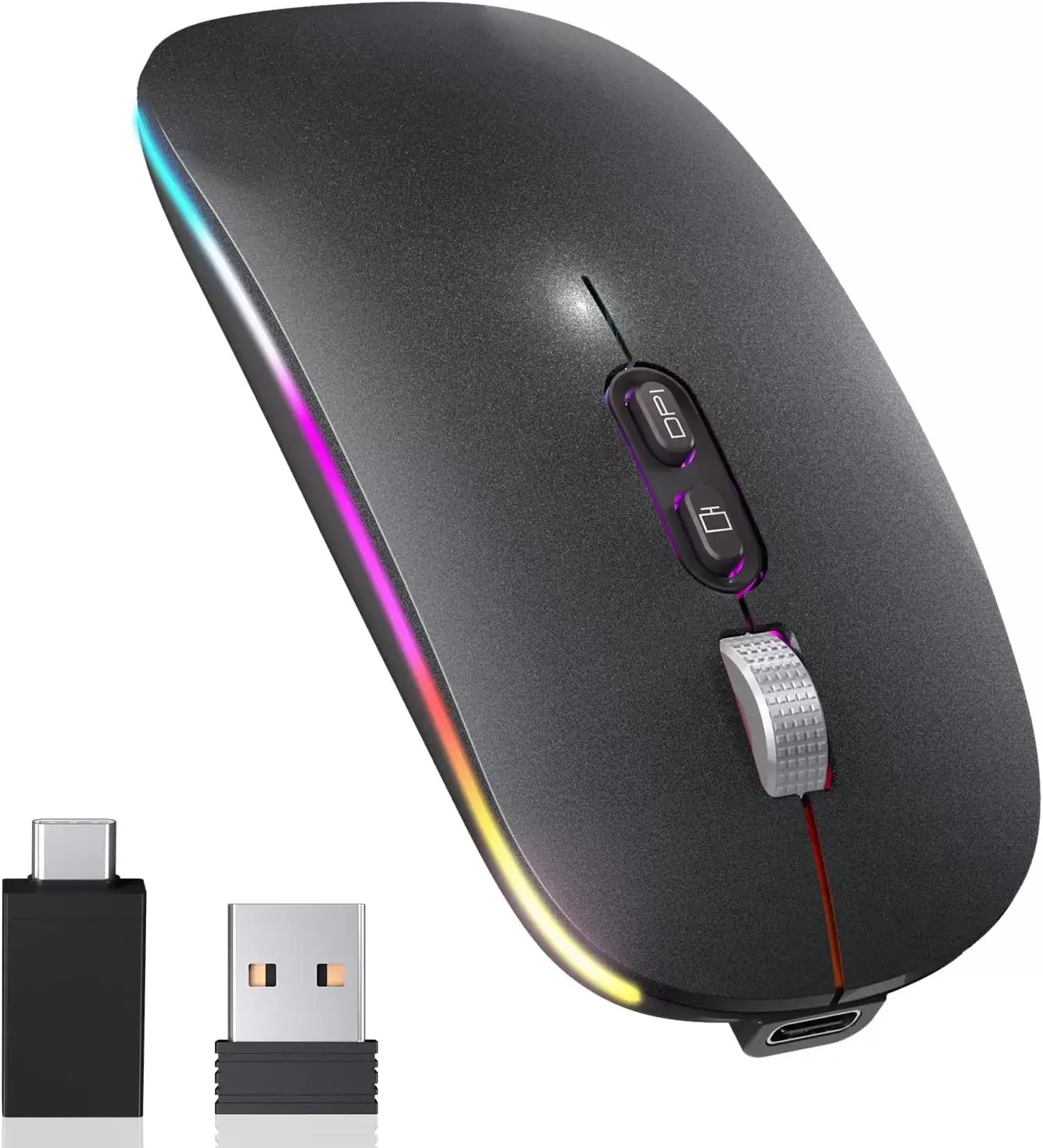 [Upgrade] LED Wireless Mouse, Slim Silent Mouse 2.4G Portable Mobile Optical Office Mouse with USB & Type-c Receiver, 3 Adjustable DPI Levels for Notebook, PC, Laptop, Computer, MacBook (Pink)