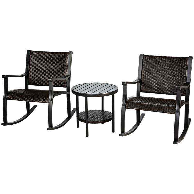 Bestoutdor Wicker Patio Bistro Set with 2 Rocking Chairs & Coffee Table Storage Shelf