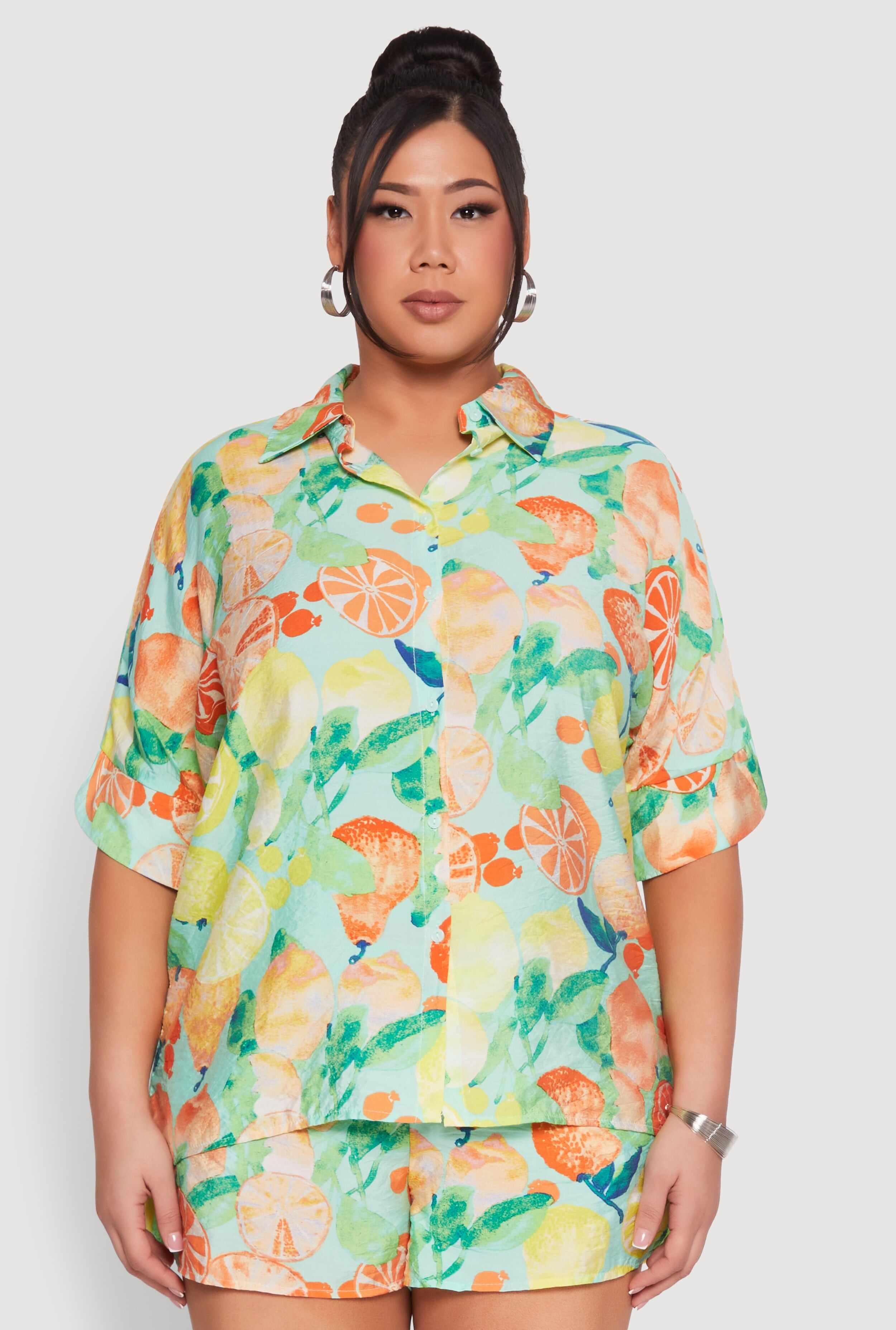 Plus Size Airy Fruit Print Shirt
