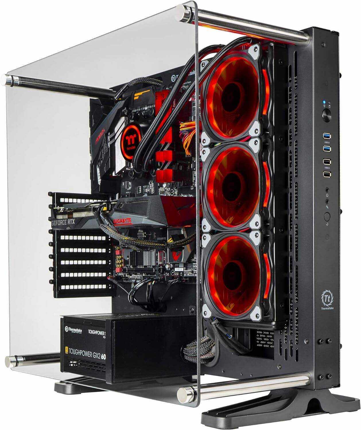 Thermaltake Shadow 360i Liquid-Cooled PC (AMD Ryzen 5 3600, RTX 3060 Ti, 16GB RGB 3000Mhz DDR4 ToughRAM RGB Memory, 1TB NVMe M.2, WiFi, Win 10 Home) Gaming Desktop Computer P3BK-B450-S36-LCS