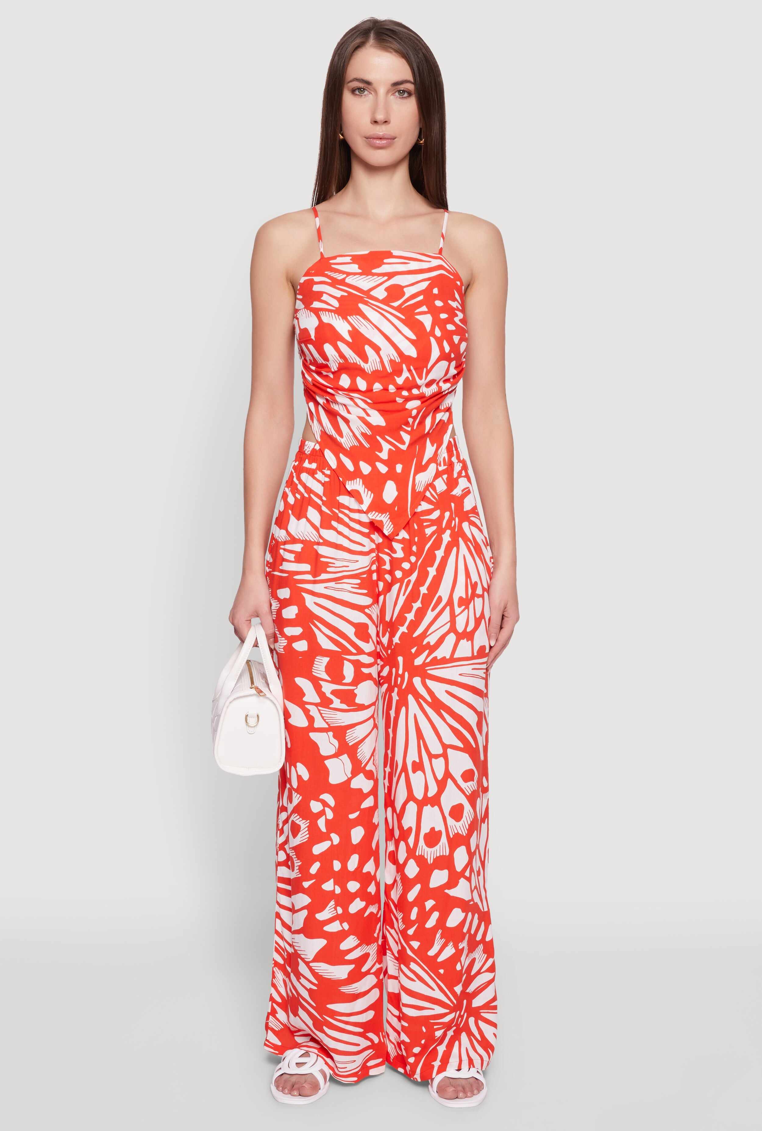 Trendy Abstract Butterfly Print Sleeveless Crop Top