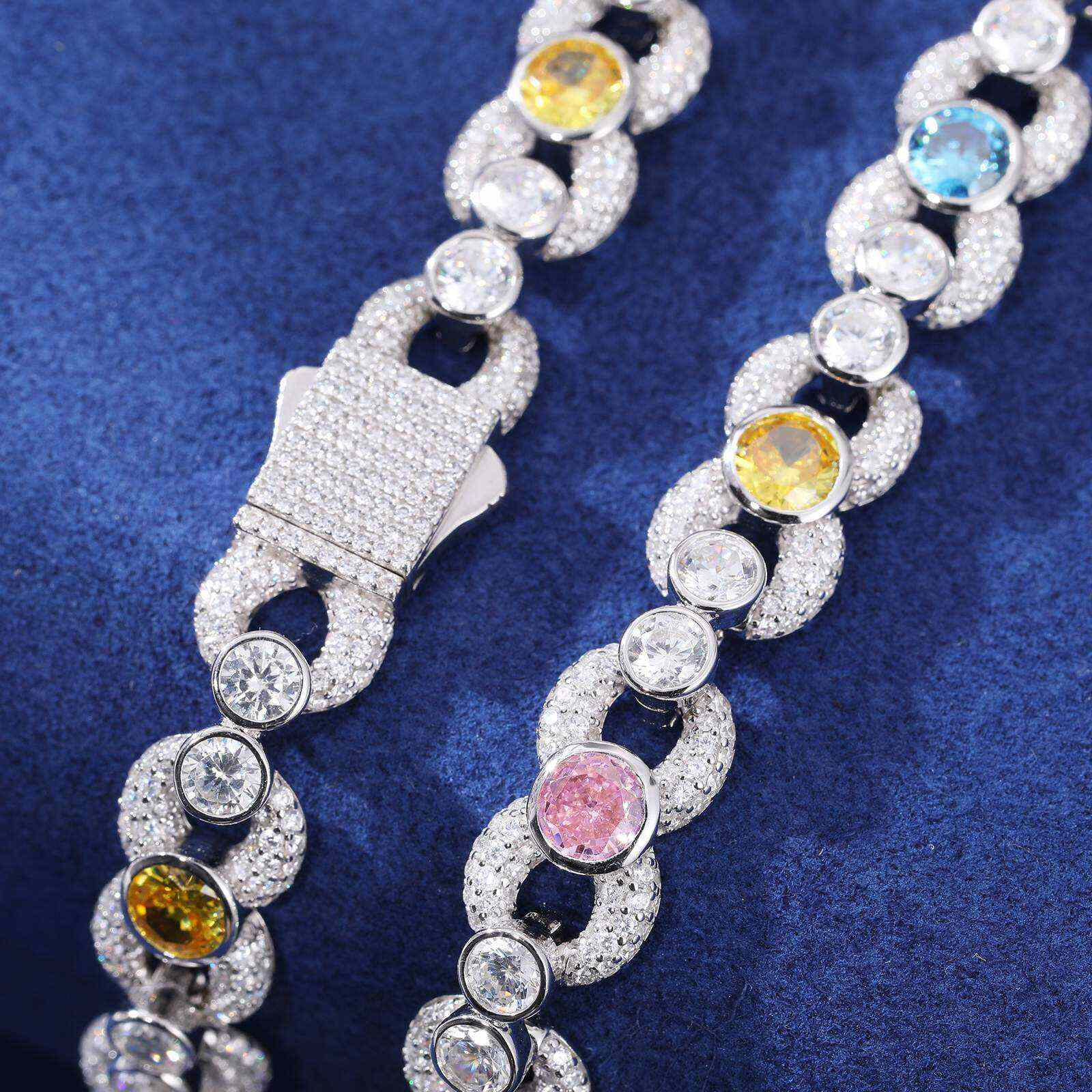 TestTest 10mm S925 Moissanite Infinity Link Chain With Colorful CZ Mainstones