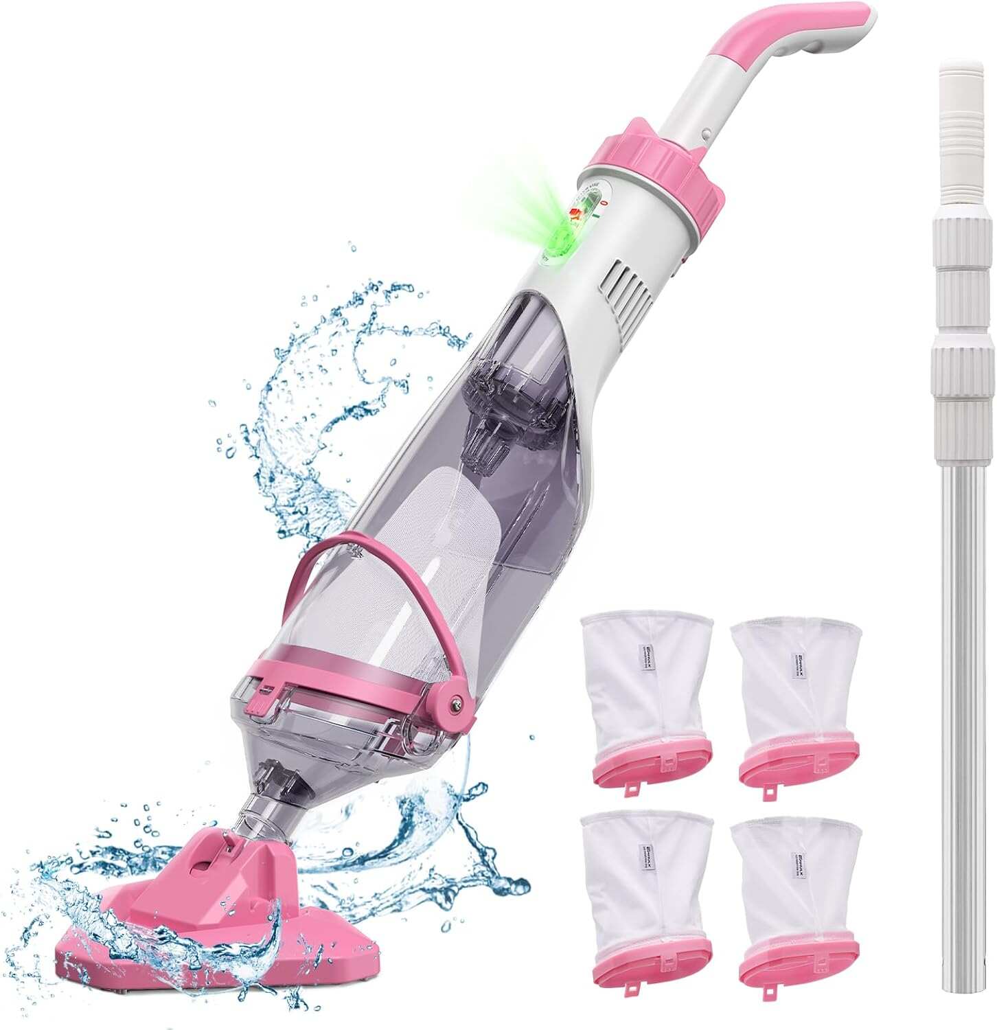 PC10 Pool Vacuum for Above Ground Pool with a Telescopic Pole, Running time up to 1H, Handheld Rechargeable Pool Cleaner with Powerful Suction up to 18.5 gallons/min, Ideal for Leaves & Debris