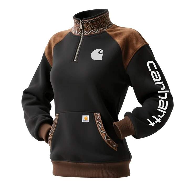 🔥𝗖𝗹𝗲𝗮𝗿𝗮𝗻𝗰𝗲 𝗦𝗮𝗹𝗲🌟Women's Retro Ethnic Style Half-Zip Stand Collar Sweatshirt And Trousers Set