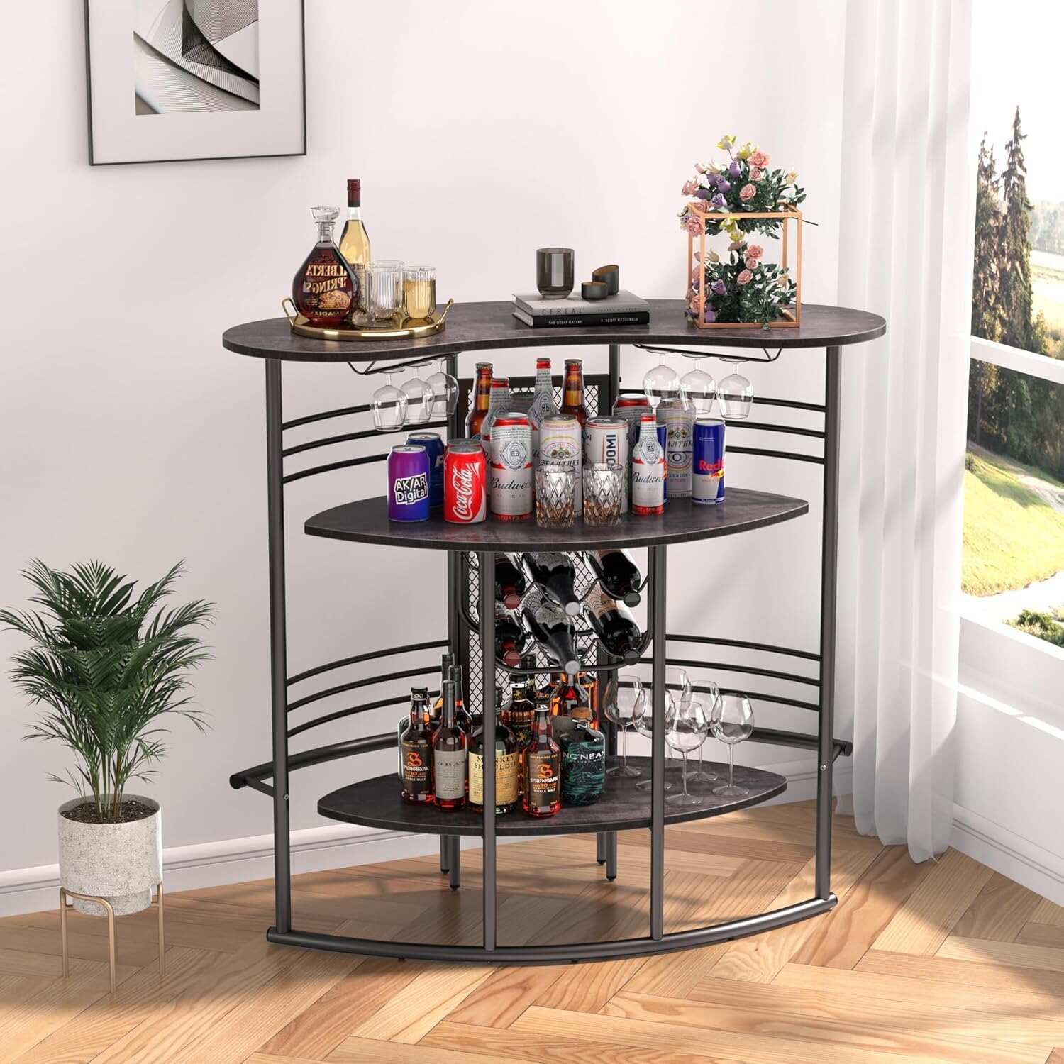 VECELO Vintage Liquor Cabinet Wine Rack Bar Unit