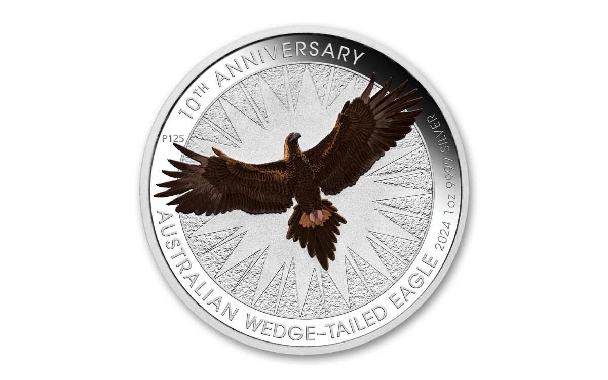 2024 Australia $1 1-oz Silver Wedge Tailed Eagle Colorized NGC MS70 First Releases w/Flag Label & Mercanti Signature