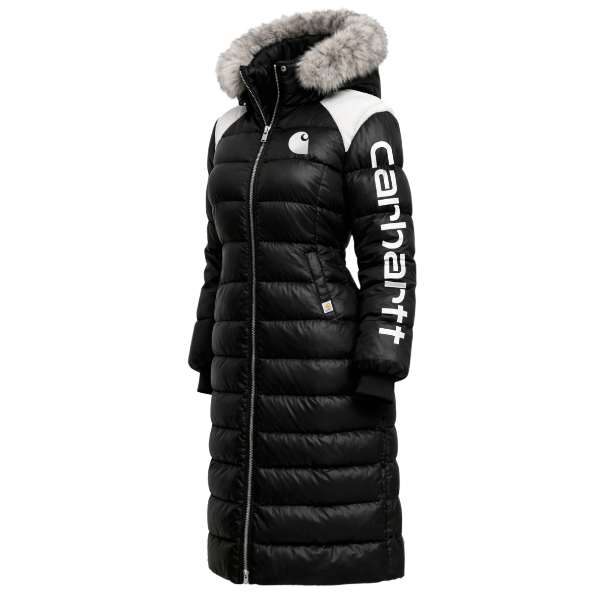 Retro Women's Color Block Patchwork Fur Collar Stand Collar Long Hooded Coat