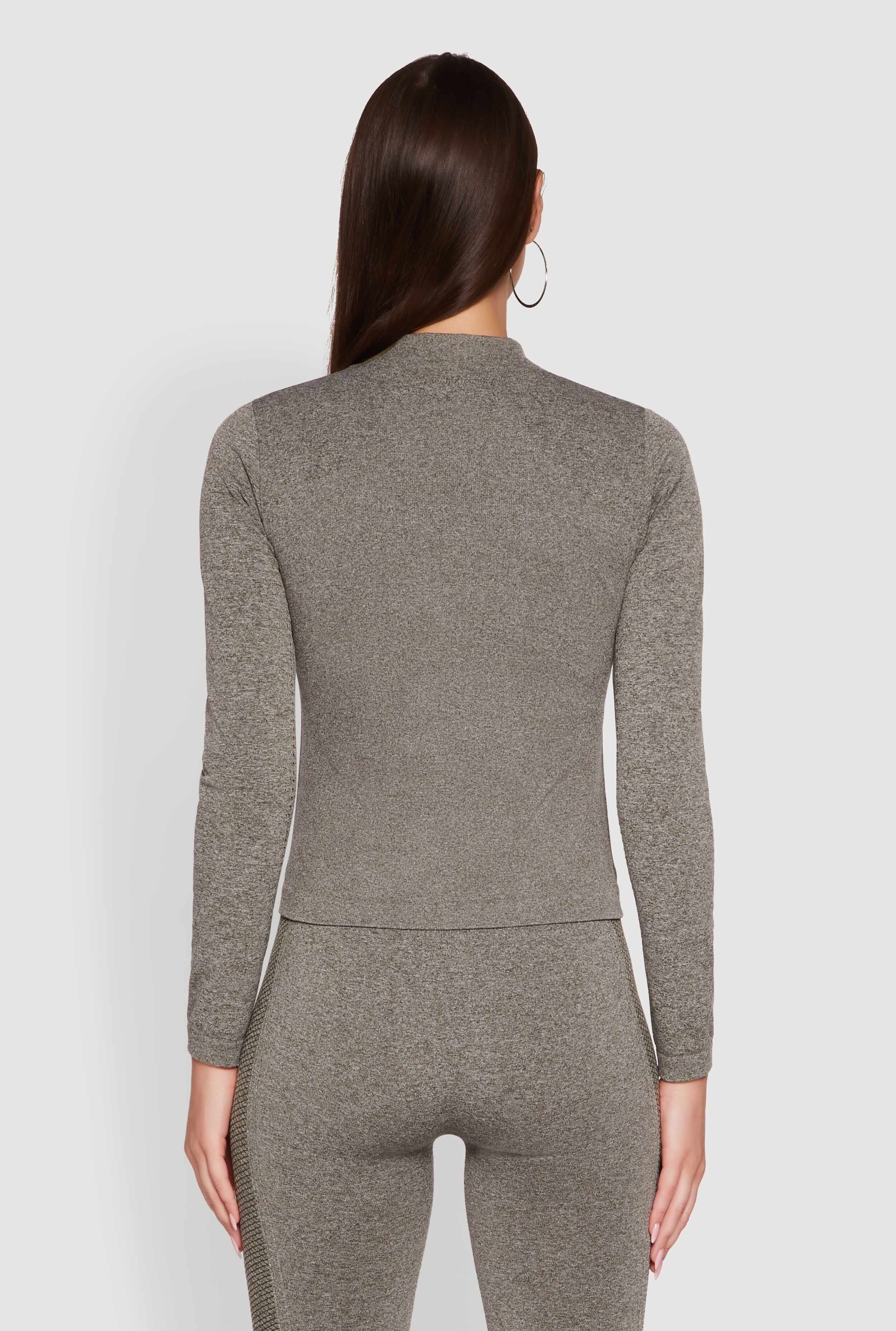 Seamless Marled Mock Neck Long Sleeve Track Jacket