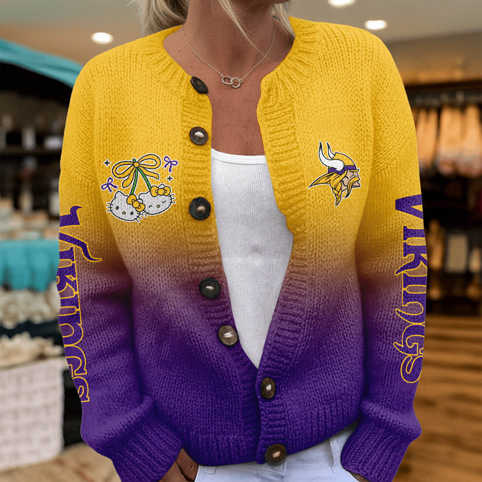 Minnesota Vikings | Premium NFL Hello Kitty Cozy Knit Cardigan TD