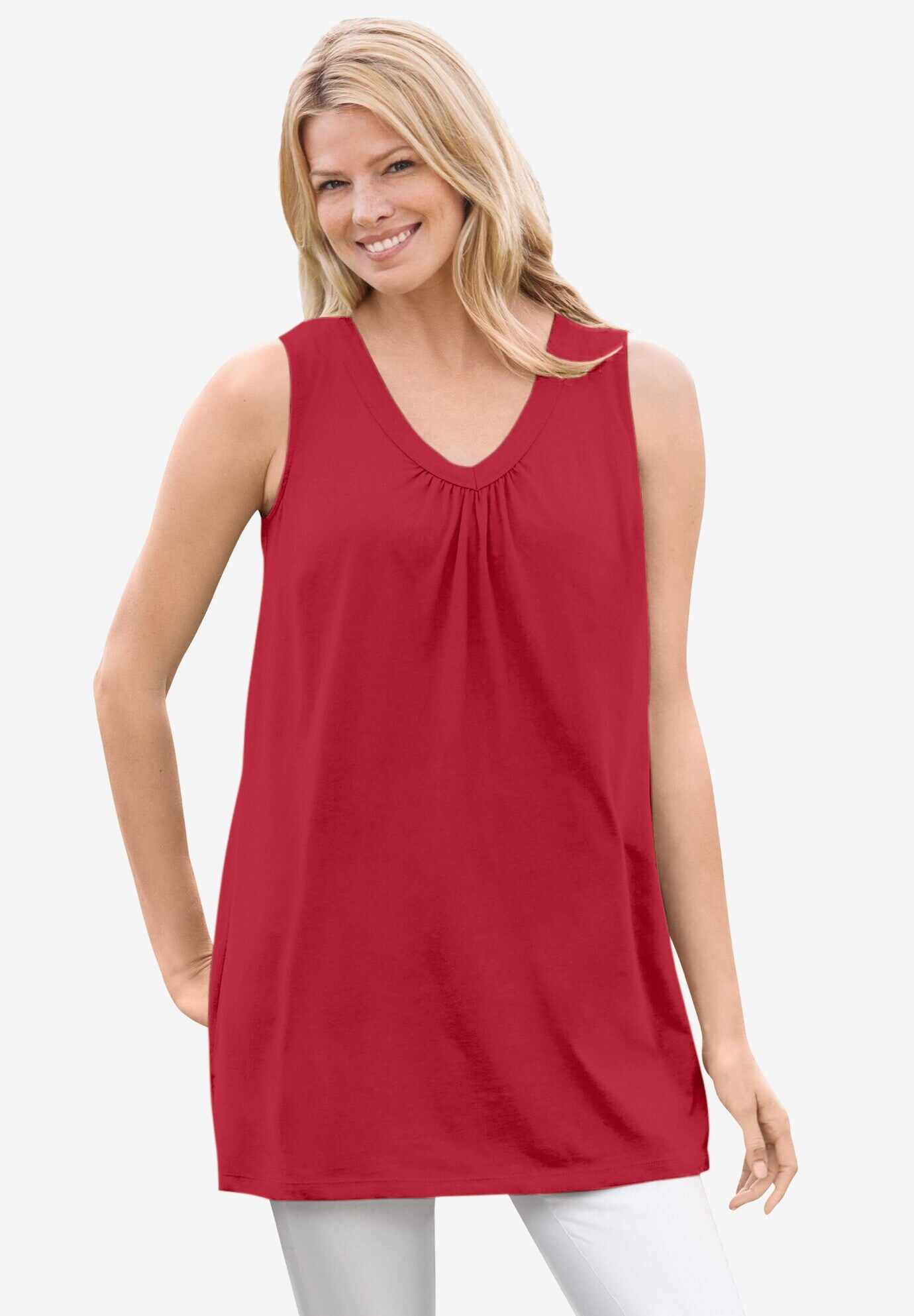 Perfect Sleeveless Shirred V-Neck Tunic