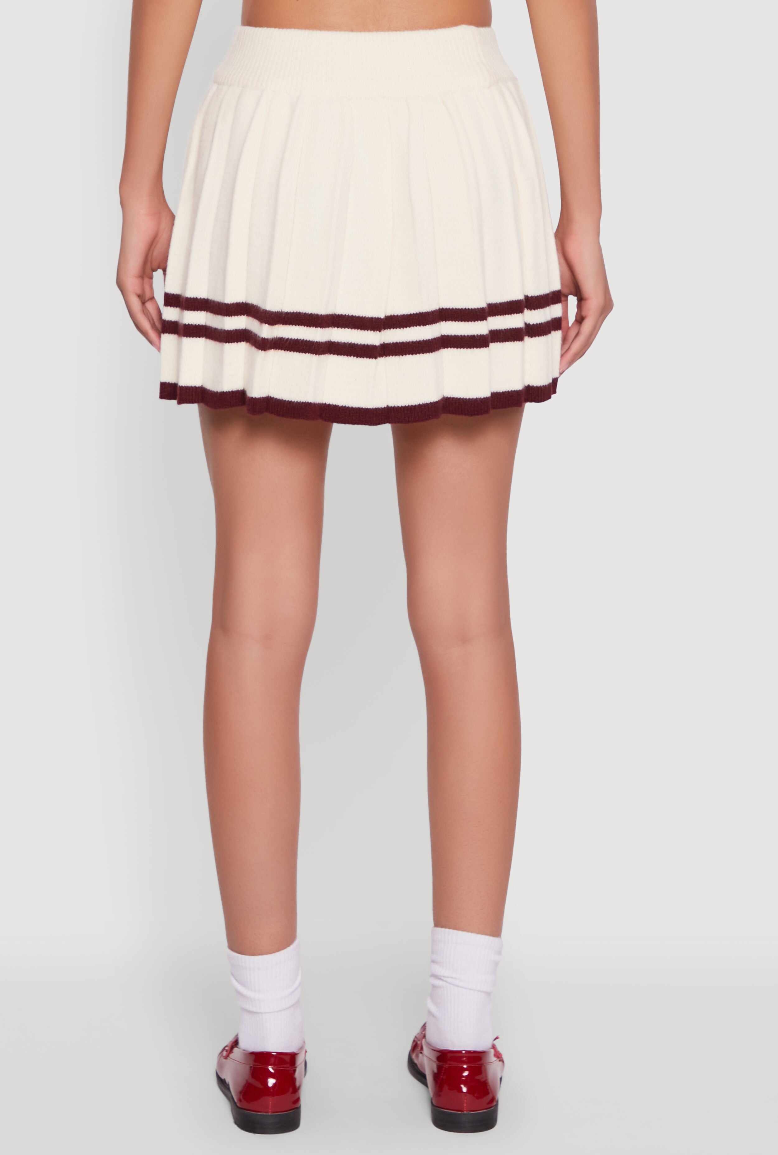 High Waisted Varsity Stripe Pleated Skirt