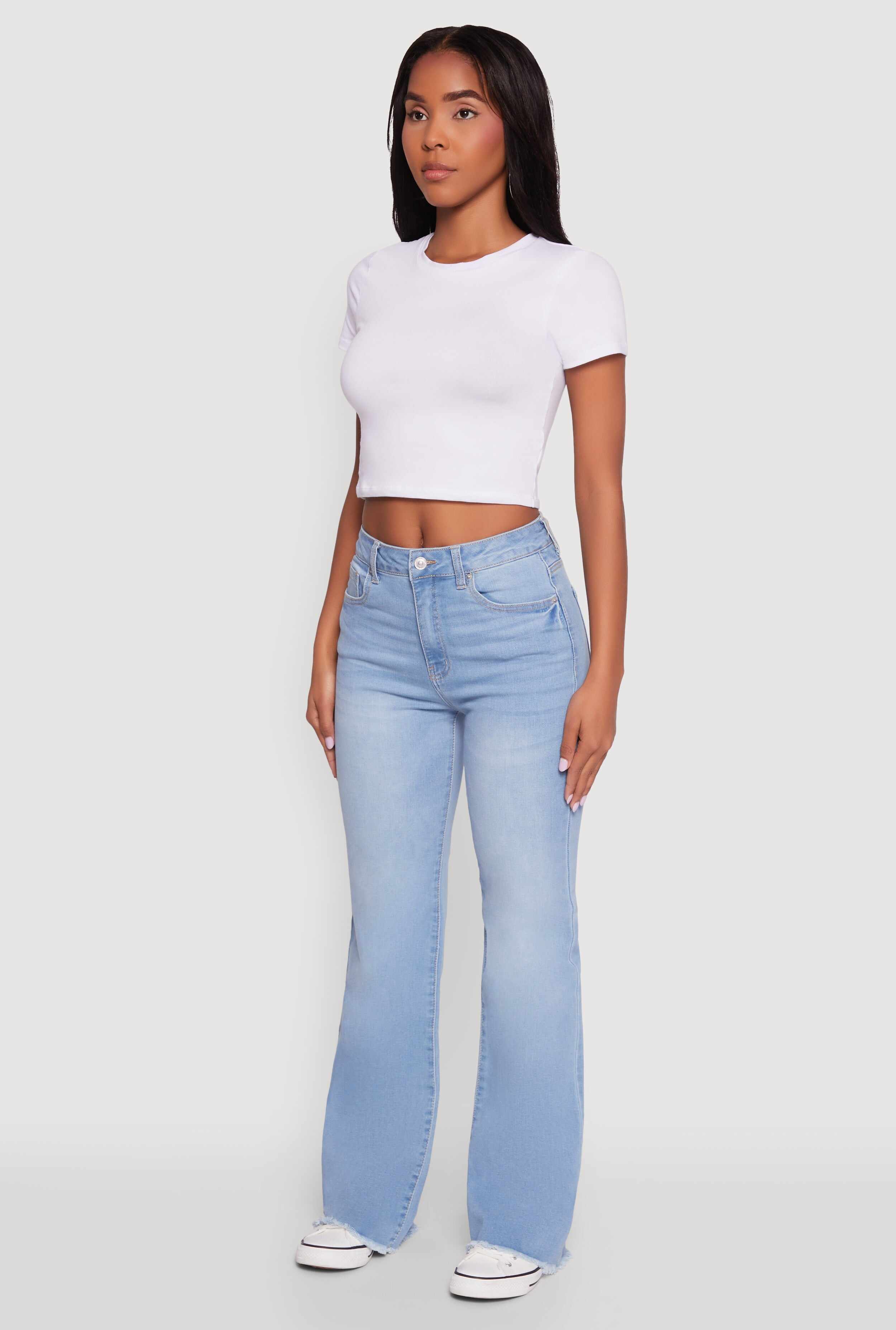 WAX Whiskered Mid Rise Frayed Hem Flare Jeans