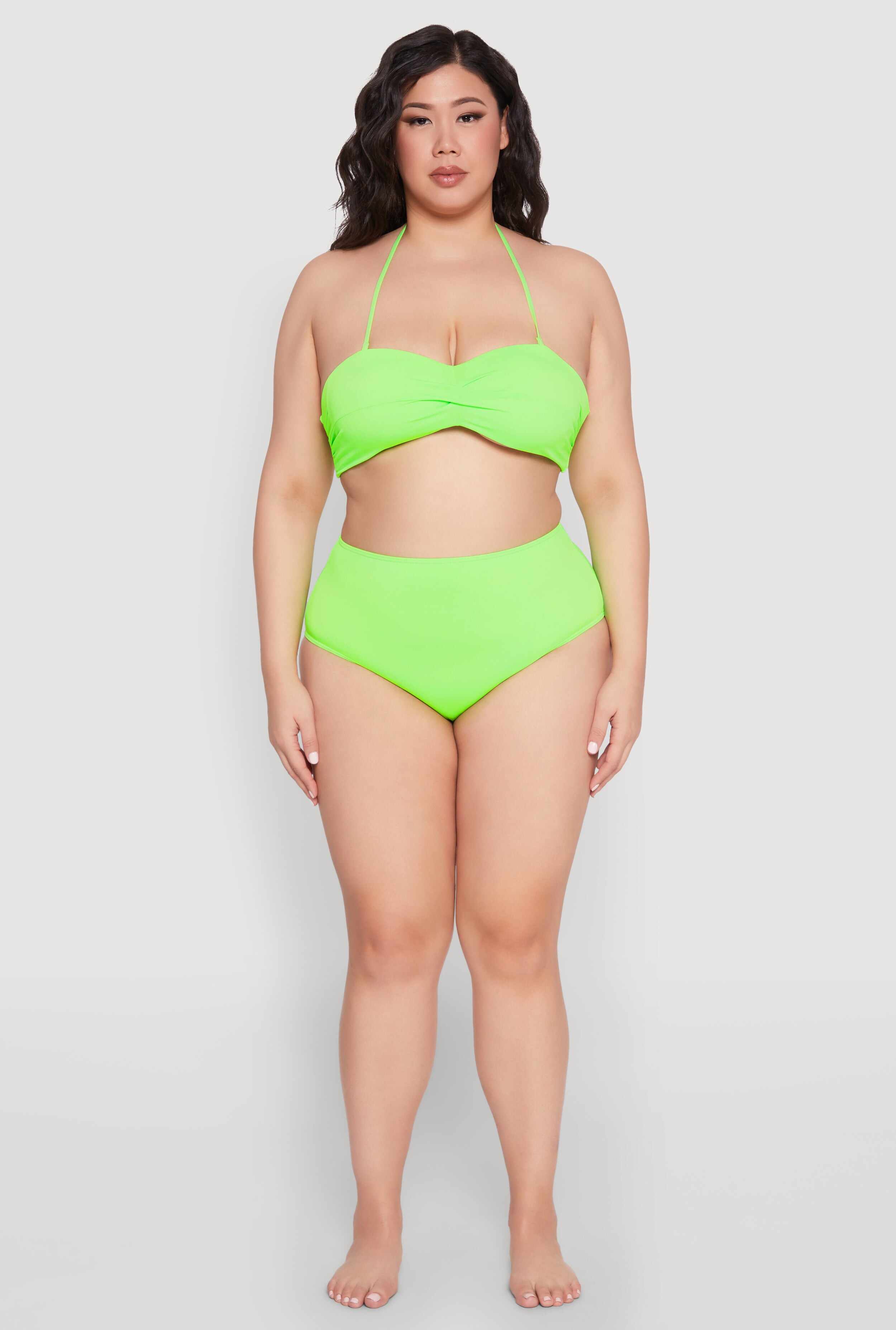 Plus Size Neon High Waist Swim Bikini Bottoms